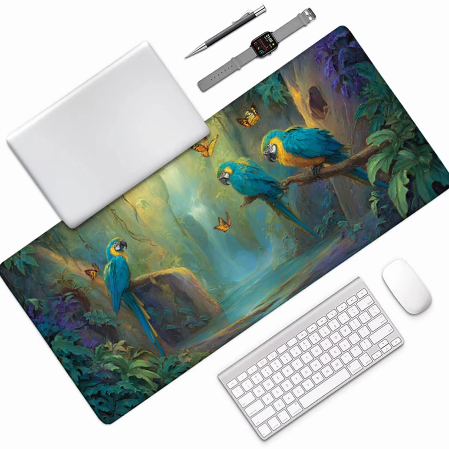 Motylowa podkładka pod mysz do gier 1200 x 600 x 3 mm, mata na biurko XXL ptak, mata na biurko z antypoślizgową gumową podstawą, podkładka pod mysz z szytymi krawędziami, akcesoria do gier, do PC V