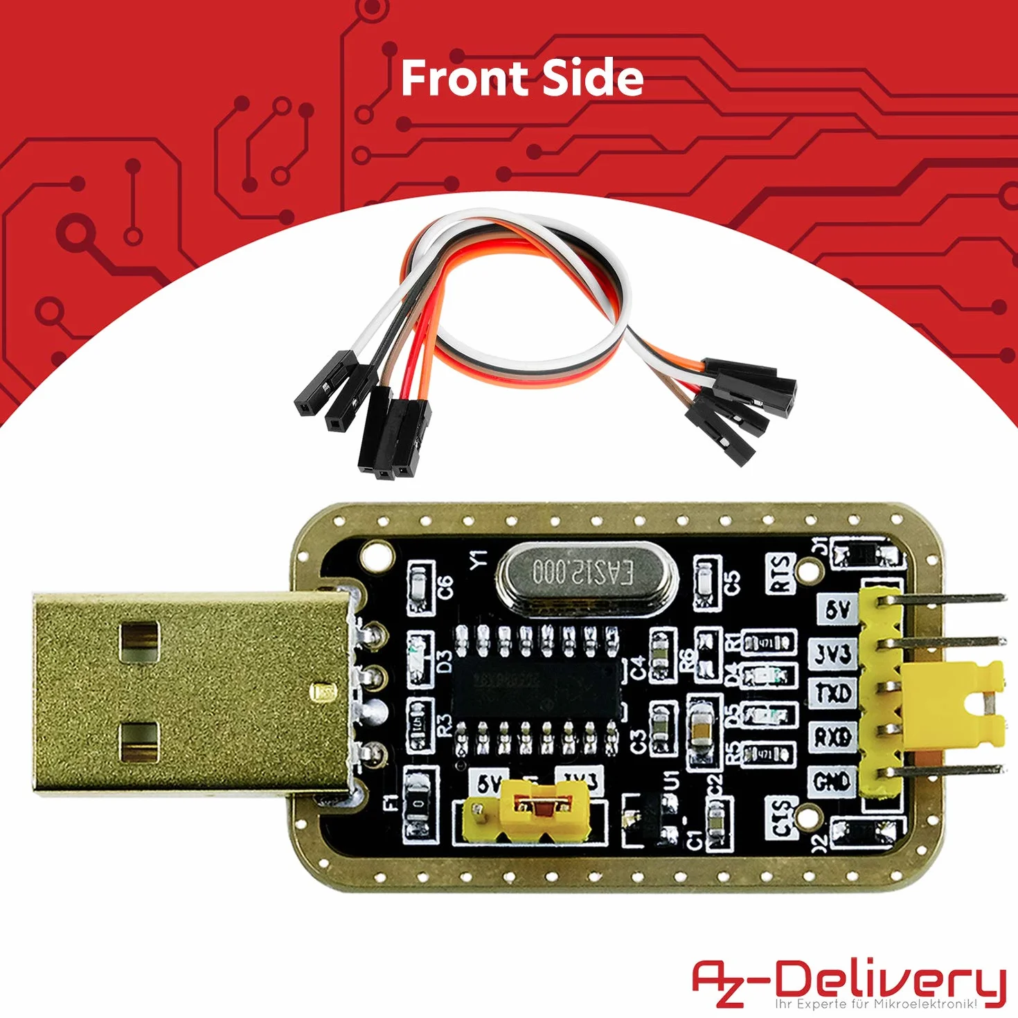 AZDelivery 5 x UART-TTL USB Adapter z konwerterem CH340G dla 3.3V i 5V z kablem jumper kompatybilny z Arduino i E-book w zestawie!