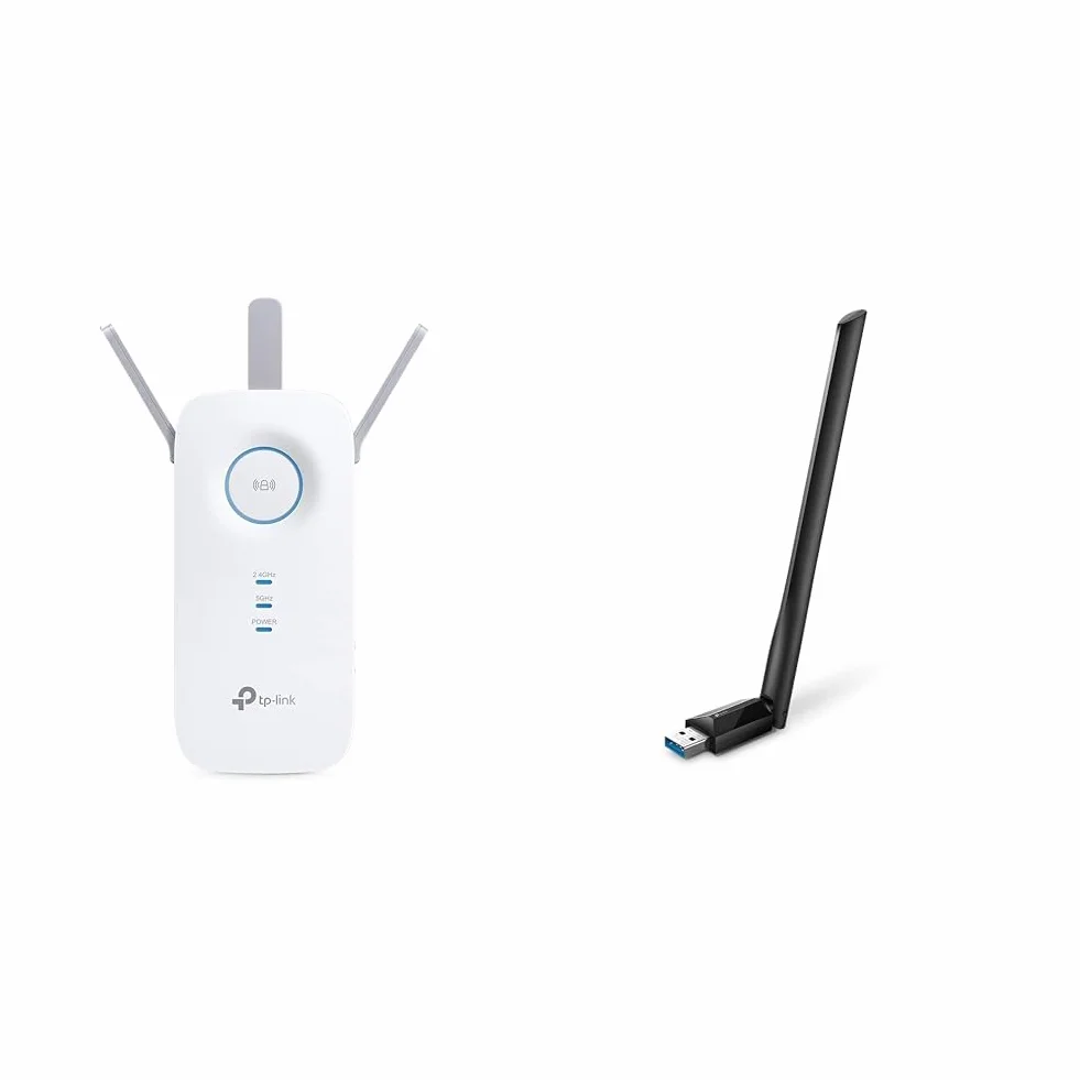 TP-Link Siatka WiFi Repeater (RE550), AC1900 wzmacniacz WiFi & Tp-Link Archer T3U Plus Adapter Usb Wlan, Czarny, 1300Mbps