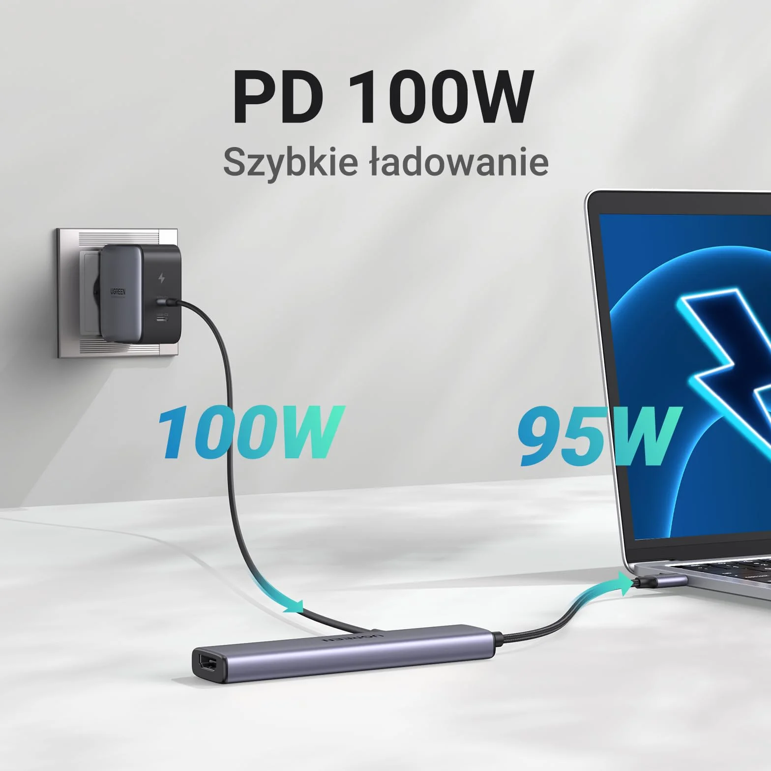 UGREEN Revodok USB C Hub PD100W, 4K HDMI, 3 porty USB A, adapter USB C kompatybilny z serią iPhone 16, Galaxy S24, Surface, MacBook Pro/Air, iPad Pro/Air, Steam Deck itp.