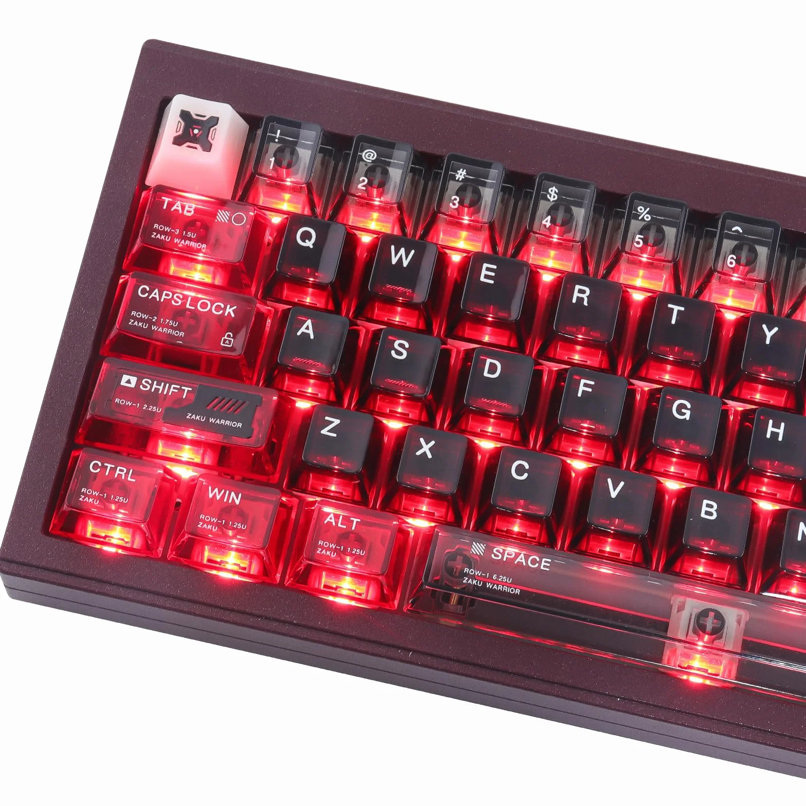 JakeTsai Podwójne nasadki klawiszy PC, 138 klawiszy, czerwone, czarne, przezroczyste klawisze, przezroczyste nakładki na klawisze z profilem wiśniowym do Cherry MX Switch ANSI i ISO układ klawiatury