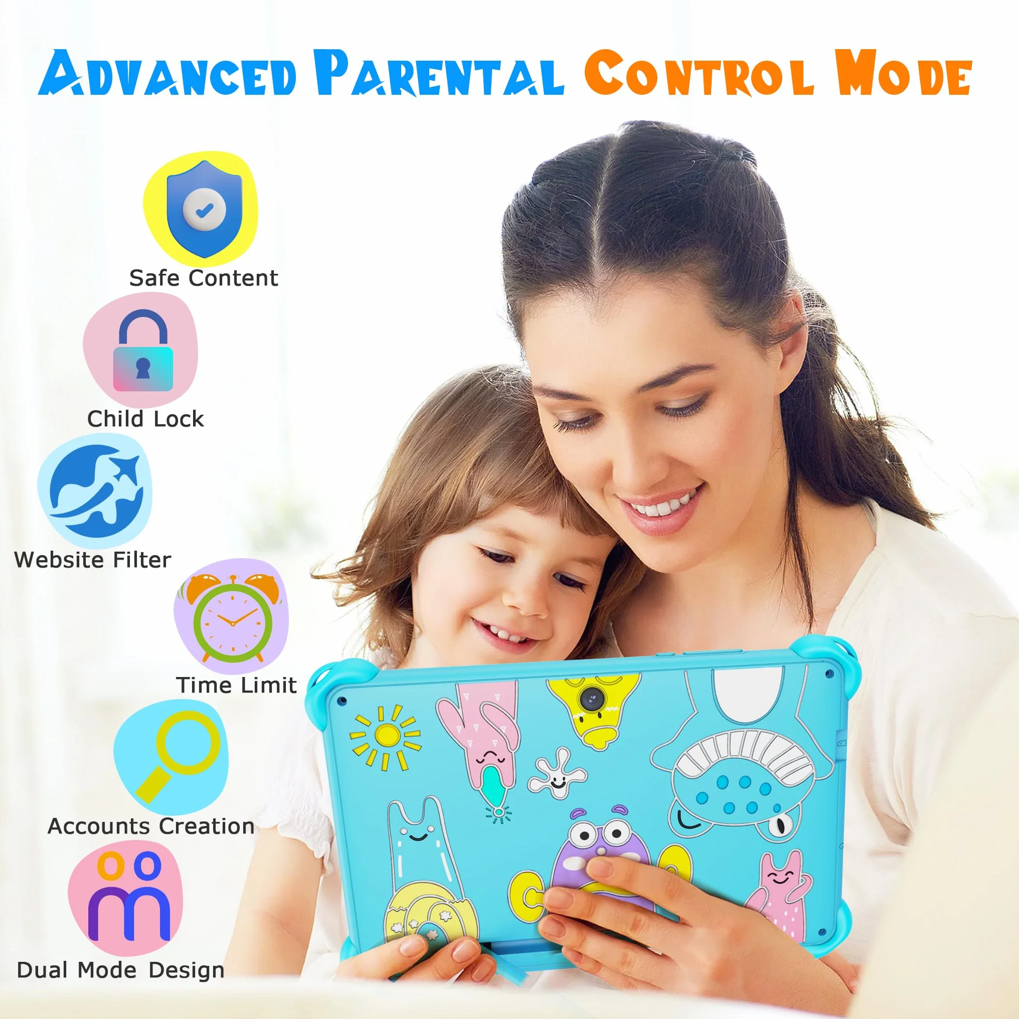 Tablet dla dzieci 7 cali 32 GB tablet z systemem Android WiFi dla dzieci pokrowiec ochronny kontrola rodzicielska tablet dla dzieci w wieku 3-7 lat (niebieski)