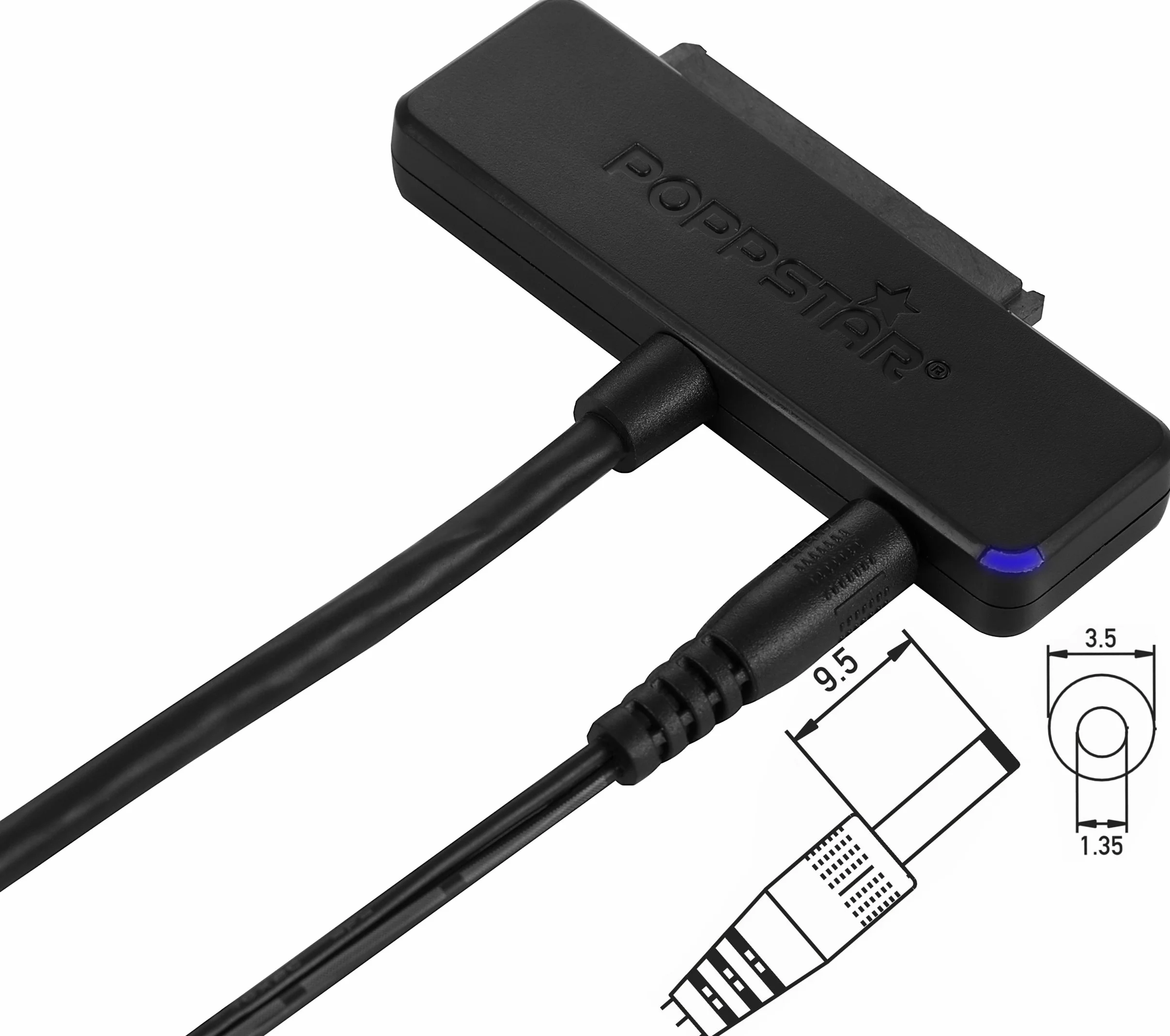 Poppstar adapter do dysku twardego (USB 3.1 Gen 1 typ A), kabel USB SATA do dysków zewnętrznych (SSD, HDD, 2,5 i 3,5 cala) do 5 Gb/s, obsługa UASP dł. kabla 1m (bez zasilacza)