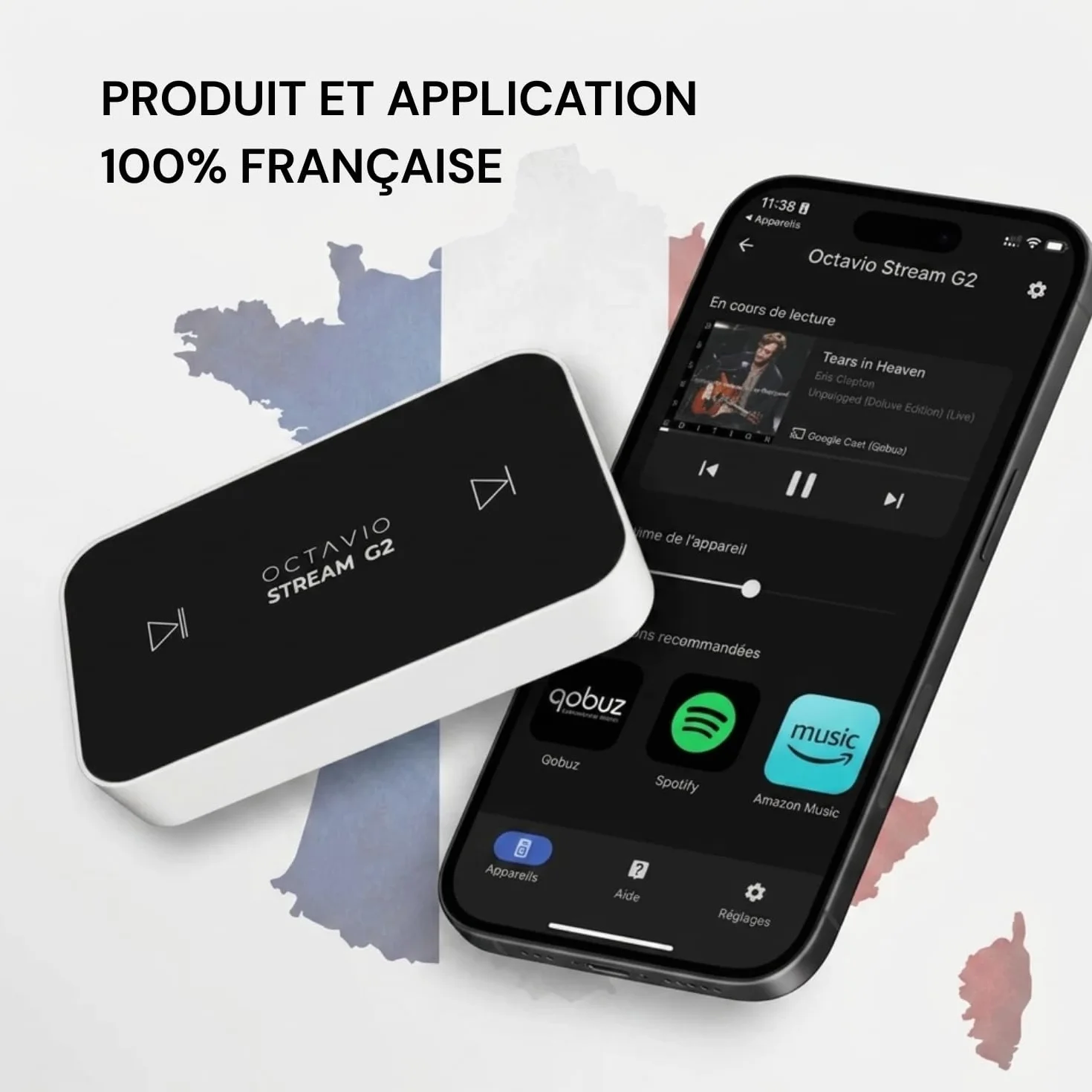 Octavio Stream G2 – streamer audio, WLAN, kompatybilny z Google Cast, AirPlay 2, Qobuz Connect, Spotify Connect, Tidal Connect, Deezer, YouTube Music, Hi-Res, Multiroom, Radio (Kabel Mini Toslink)