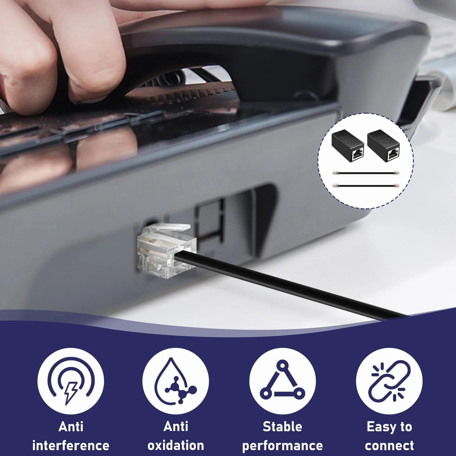 Zestaw 2 adapterów RJ45 na RJ11, adapter ADSL RJ45, złącze żeńskie RJ11 (6P4C) na męski (8P4C), kabel telefoniczny i łącznik Ethernet do telefonu, faksu, CCTV, modemu ADSL