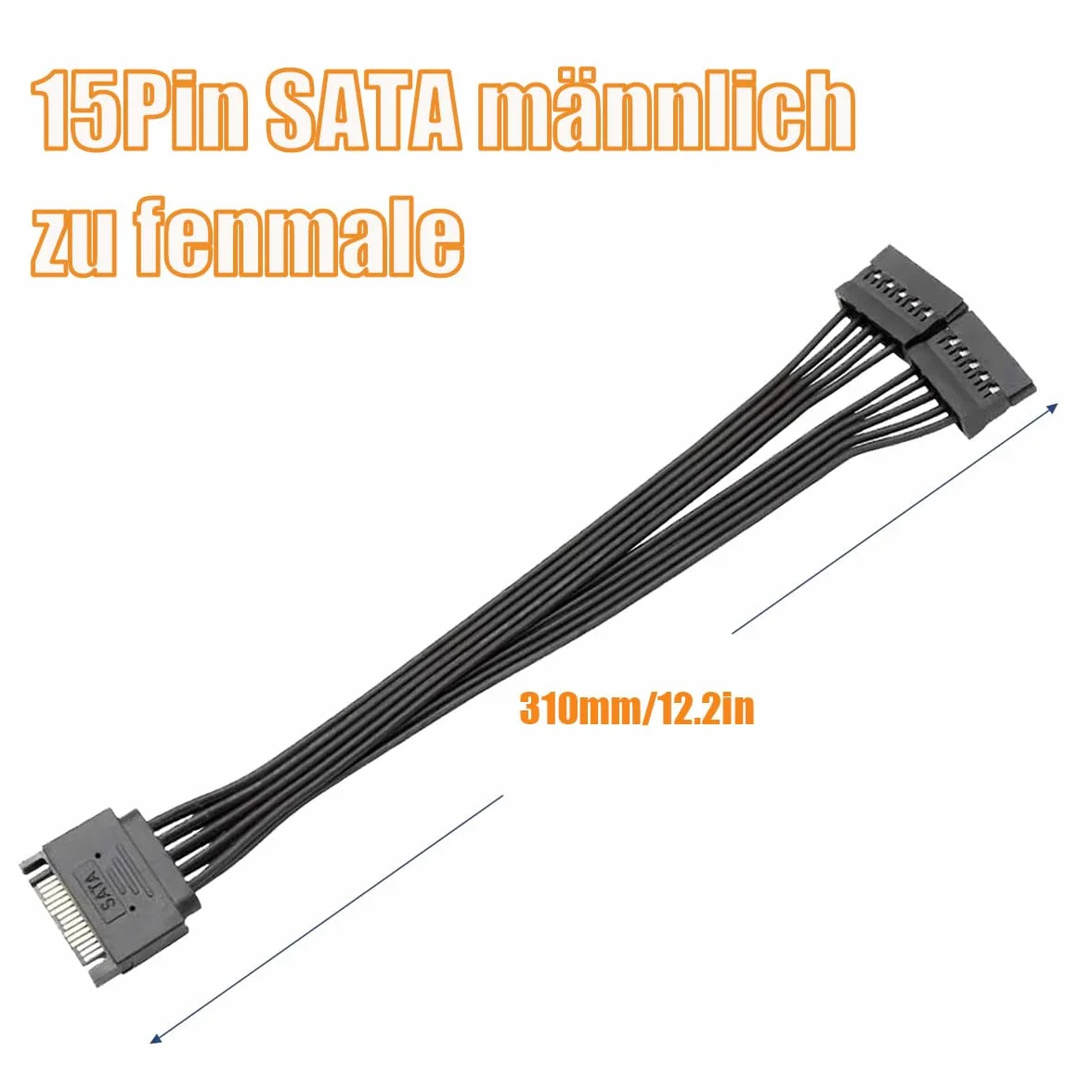 GERUI 2 sztuki 15 pin SATA Power Y rozdzielacz kabel, męski na żeński - 31 cm, czarny