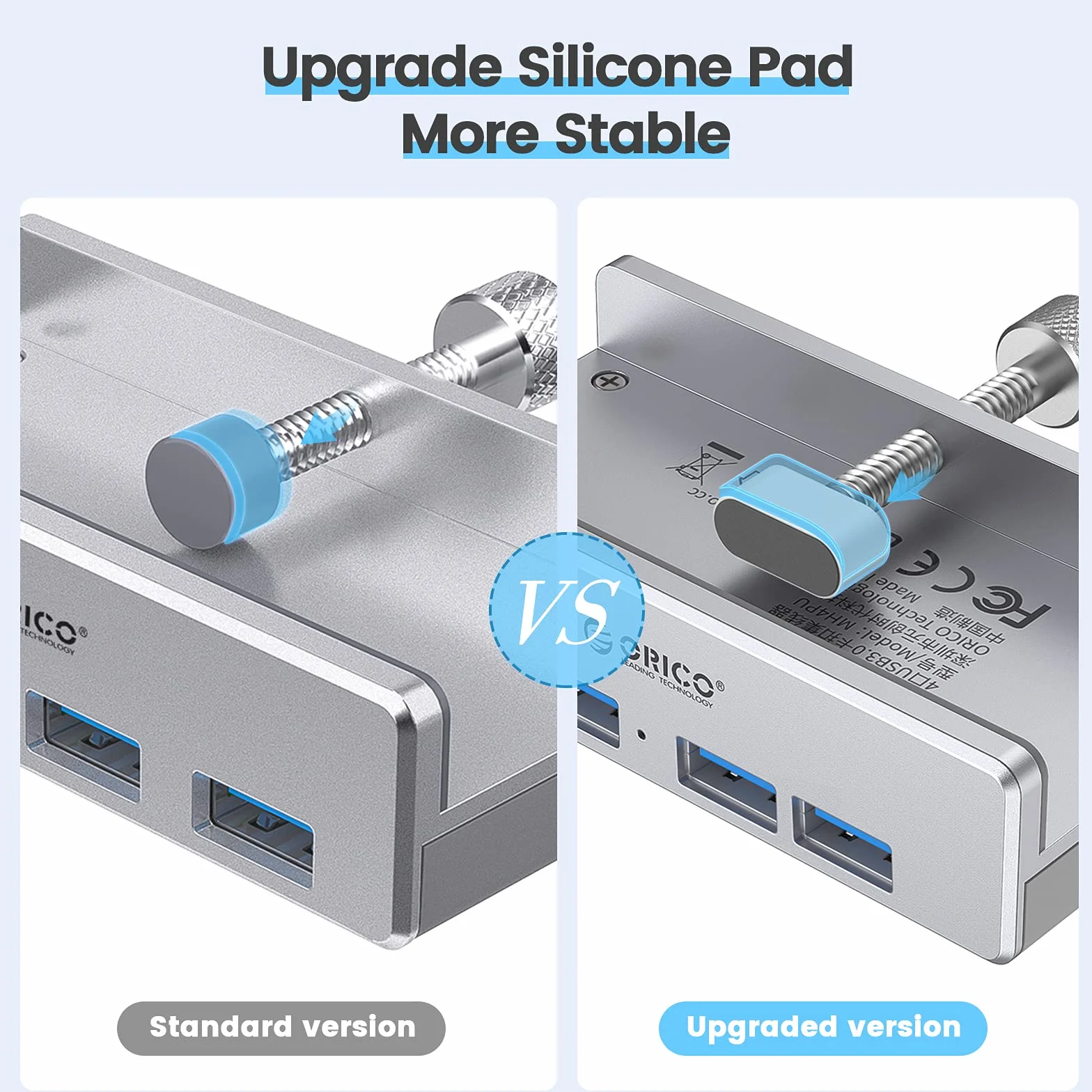 ORICO Adapter zaciskowy koncentratora USB 3.0, aluminiowy 4-portowy rozdzielacz USB z dodatkowym portem zasilania i kablem danych USB 4,92 FT, ultra-przenośny rozszerzacz USB do 2021 iMac/laptop/PC