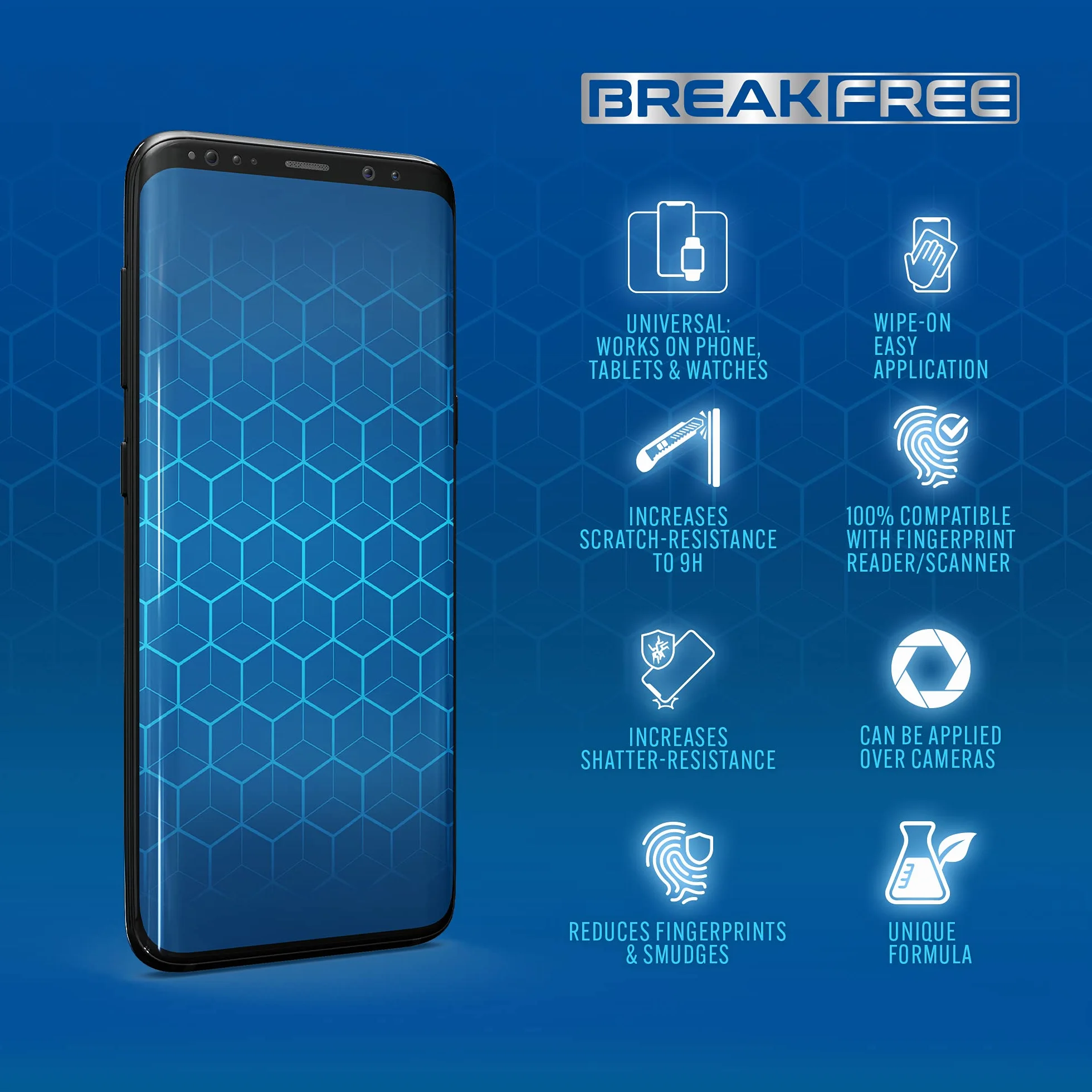 BREAK FREE Osłona ekranu z płynnego szkła z pokryciem 150 USD, odporna na ścieranie i pękanie, nano ochrona do wszystkich telefonów, tabletów i smartwatchów, uniwersalne dopasowanie