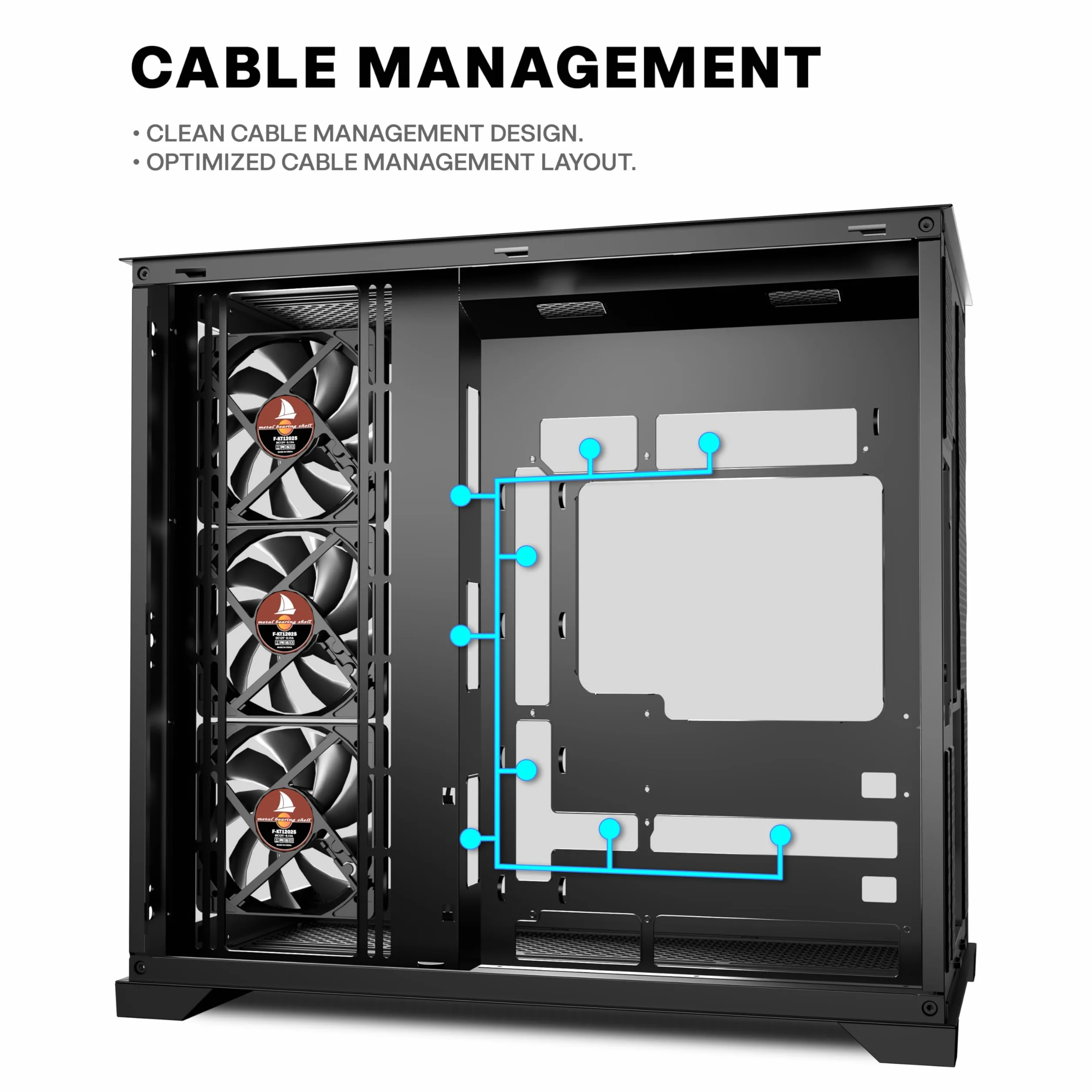 KEDIERS Obudowa PC, 5 fabrycznie zainstalowanych wentylatorów, obudowa do gier ATX Mid Tower - obudowa komputera z otwartą częścią boczną ze szkła hartowanego w kolorze czarnym