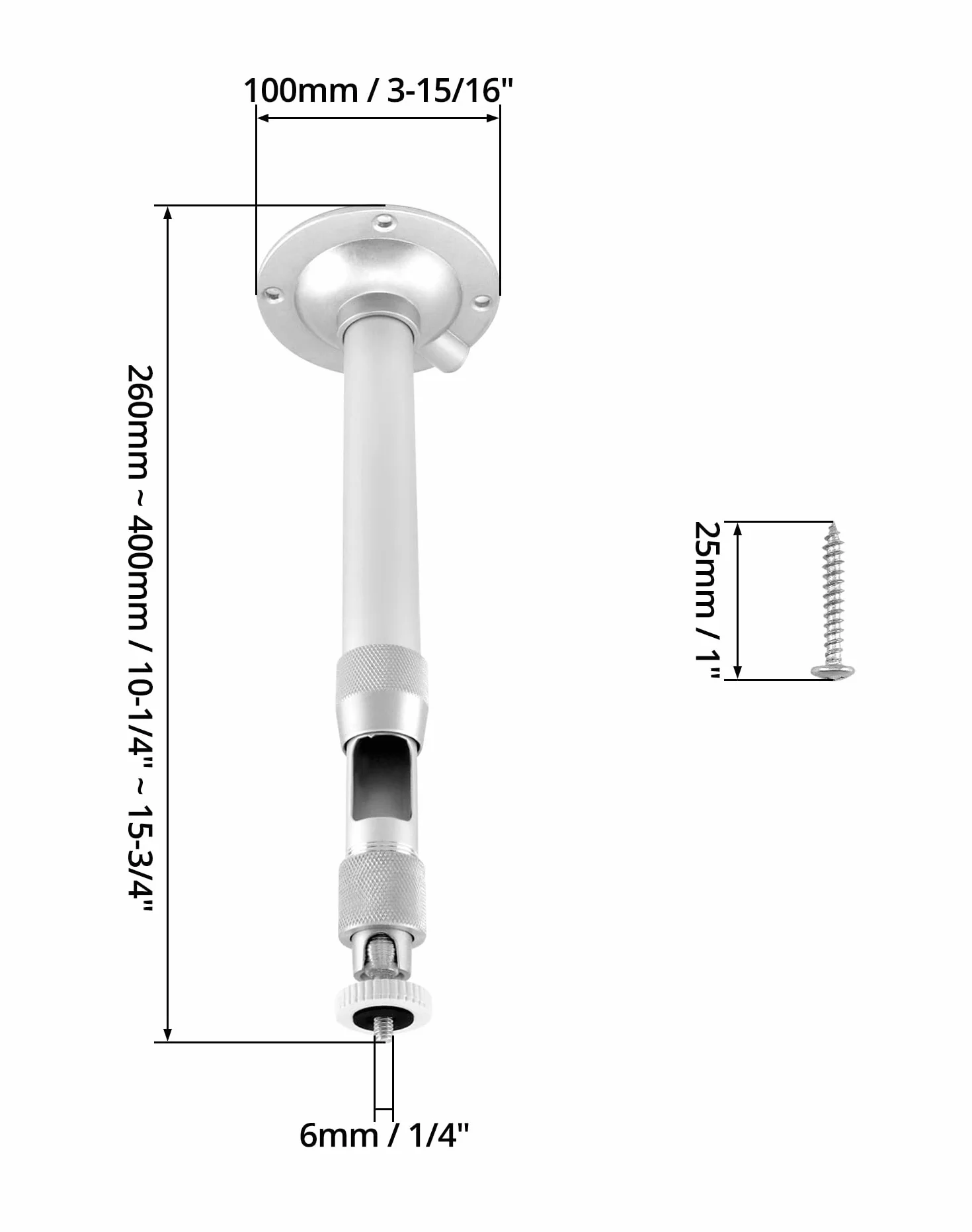 QWORK® Uchwyt do projektora uchwyt sufitowy lub ścienny - regulowany 20-40cm - uniwersalny gwint 1/4 - do mini projektora, aparatu cyfrowego, kamery