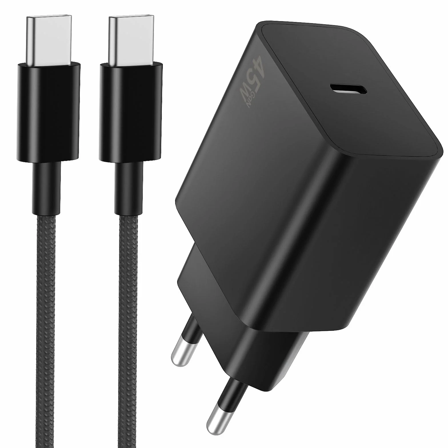 45W Szybka Ładowarka USB-C, Ładowarka USB C 45W i Kablem Ładowania Typu C 2M, PD Super Fast Charger PPS GaN Power Adapter Galaxy S25/S24/S23/A55, Phone 17/16/15/Pro Max - Czarny
