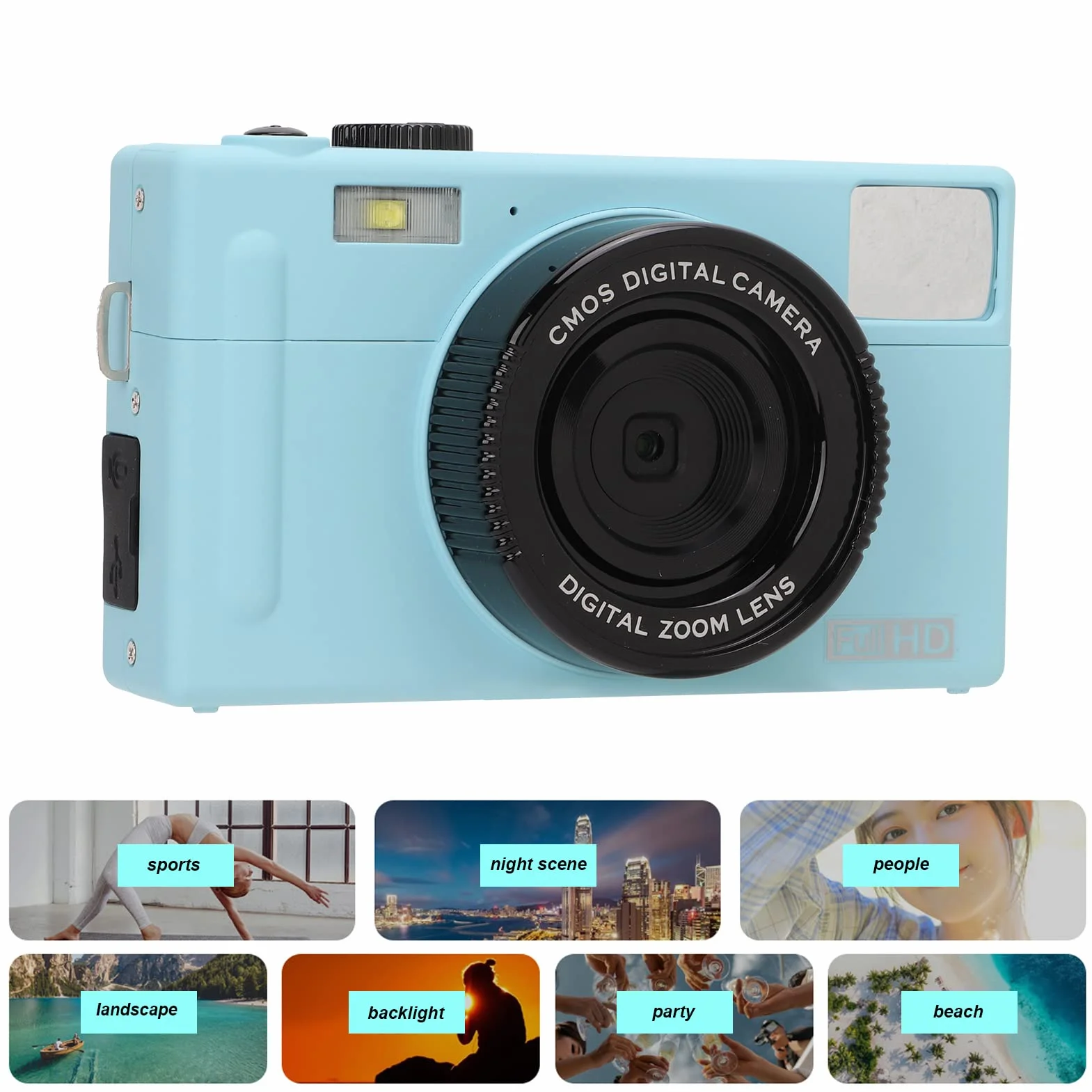 Aparat Cyfrowy, Kamera Full HD 1080P 24MP Vlogging z 16-krotnym Zoomem Cyfrowym, 3-calowy Ekran LCD, Akumulator, Kompaktowa Kamera Przeciwwstrząsowa dla Dorosłych, Dzieci
