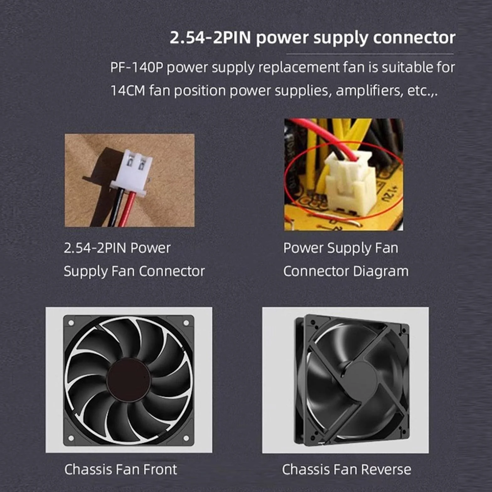 Cichy wentylator chłodzący do zasilania 12 V, interfejs 2,54-2-pinowy, 14 cm, do obudowy komputera (zasilacz PSU-14CM Fan)