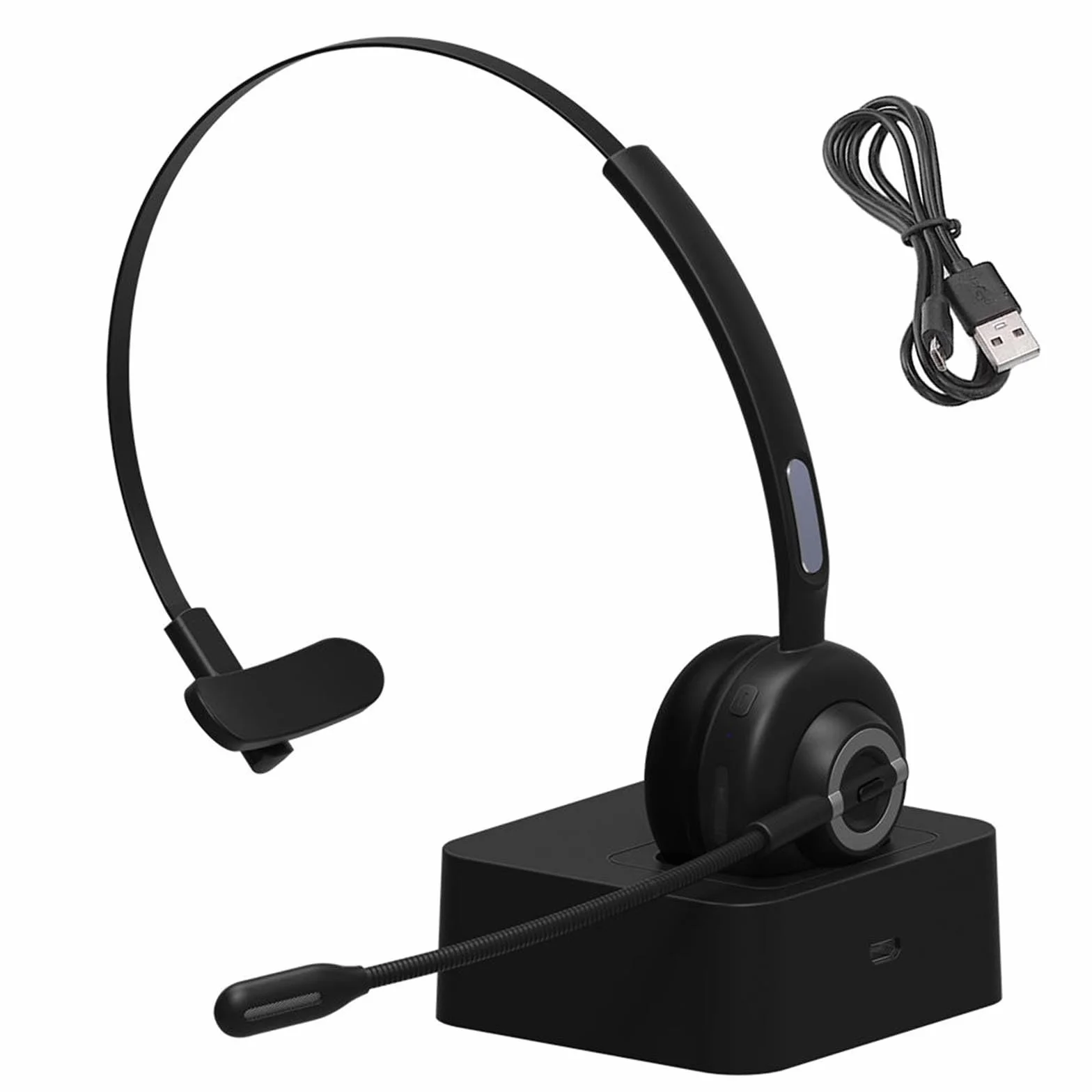 Zestaw słuchawkowy do call center, komfort z redukcją szumów Elastyczny mikrofon z redukcją szumów 300 °, zestaw słuchawkowy Bluetooth z zasięgiem bezprzewodowym 10 M, z magnetyczną podstawą ładującą