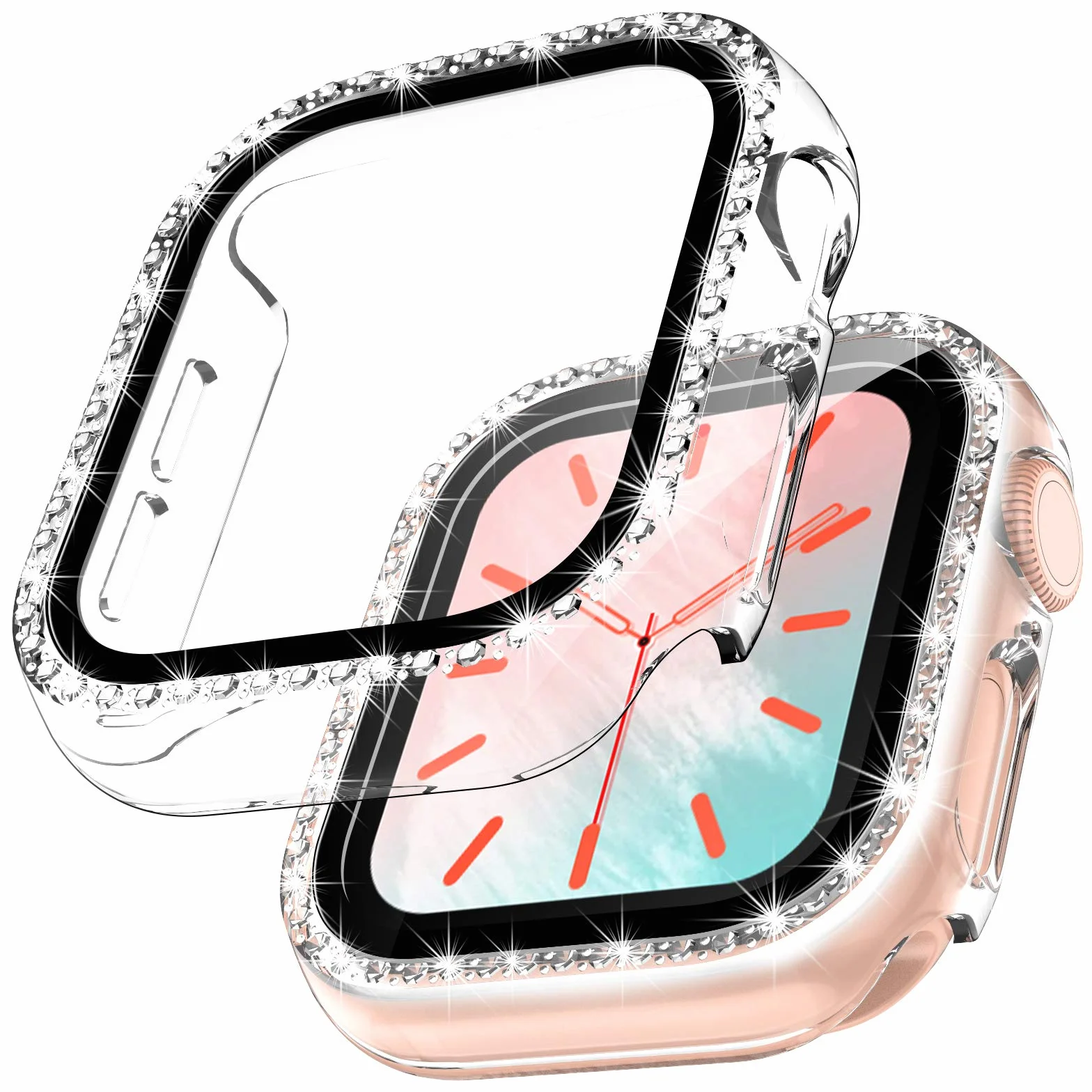 TOCOL 2-pak etui kompatybilne z Apple Watch Series 6/5/4/3/2/1/SE, osłona ekranu ze szkła hartowanego, diamentowa osłona twarzy