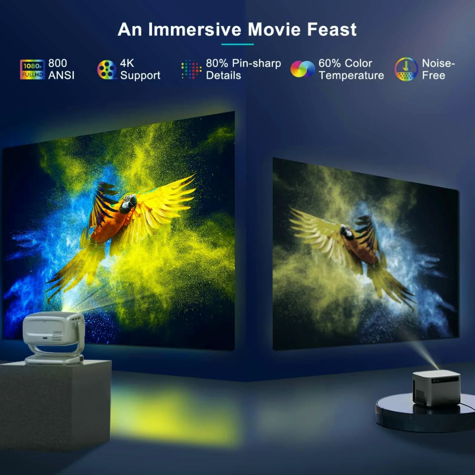 Bezprzewodowy projektor WiFi i przenośny projektor Bluetooth: [autofokus/Keystone/obsługa 360°] Smart TV 4K Projektor filmowy z licencjonowanymi aplikacjami Netflix 850 ASIN