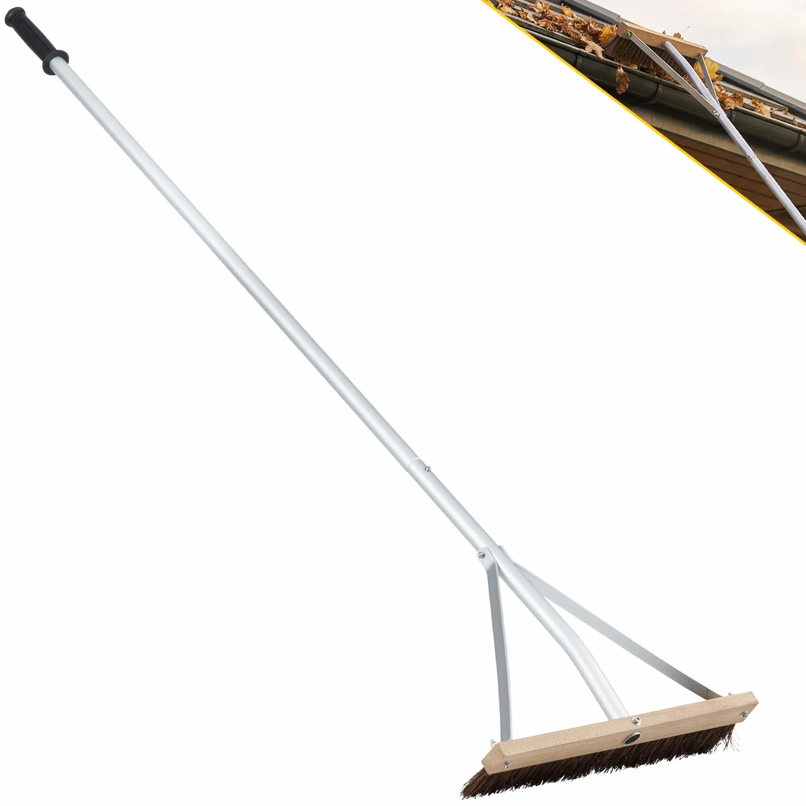 COSTWAY Miotła ogrodowa, miotła do czyszczenia dachu, regulowana w zakresie 165-626 cm, miotła uliczna z długim uchwytem i stabilną trójkątną strukturą, aluminium, do czyszczenia wysokich sufitów