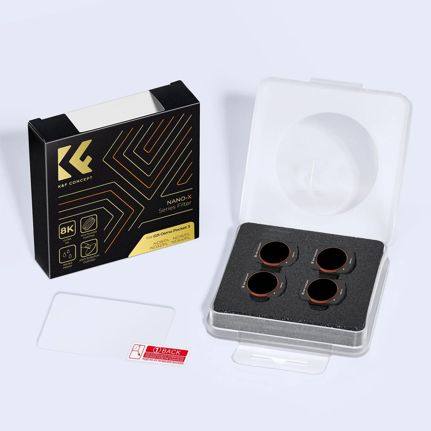 K&F Concept 4-pak - ND8/PL, ND16/PL, ND32/PL, ND64/PL kompatybilny z Osmo Pocket 3, neutralna optyka kolorów, wielowarstwowe powłoki ND filtry polaryzacyjne