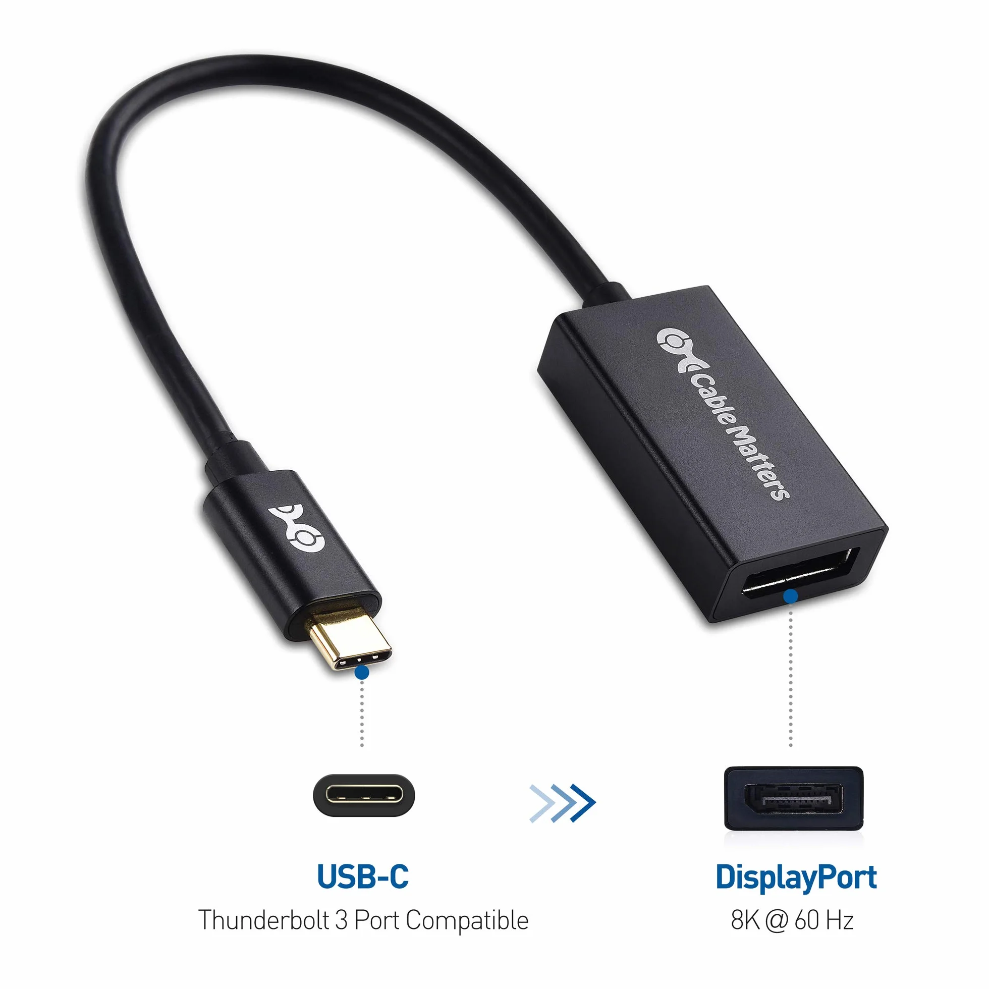 Cable Matters Jednokierunkowy Adapter USB-C do DisplayPort 1.4 32,4 Gbps | 8K@60Hz / 4K@240Hz, HDR, zgodny z Thunderbolt 4, USB4, iPad Pro, iPhone i MacBook