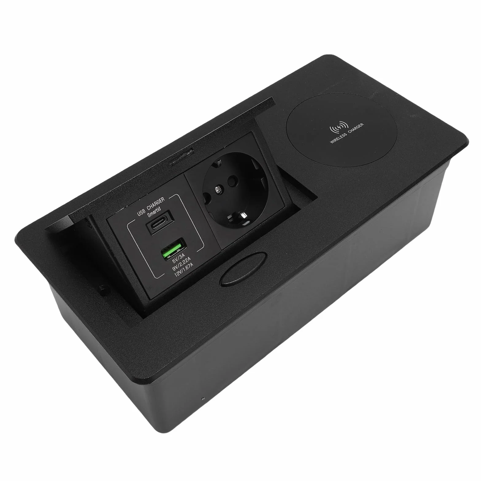 Generic Wysuwane Gniazdko Elektryczne z bezprzewodową ładowarką Wpuszczane Gniazdo Biurkowe Premium do Domowego Biura z wodoodporną konstrukcją w Kolorze Czarnym