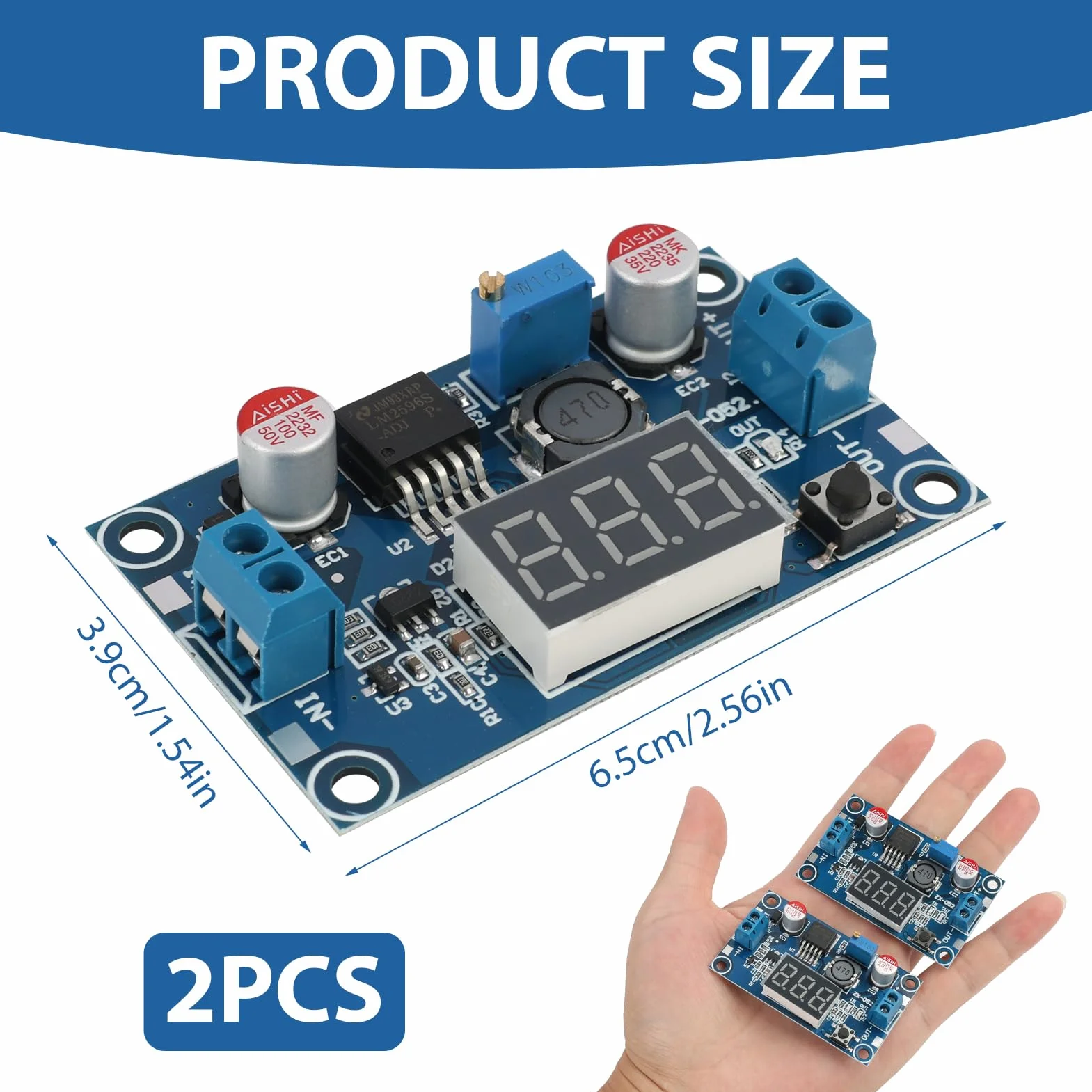 2 sztuki przetworników napięcia DC-DC Buck, moduł mocy, regulowany moduł Step-Down, stabilny 36V 24V 12V do 5V 2A moduł zasilacza z wyświetlaczem LED do projektów elektronicznych