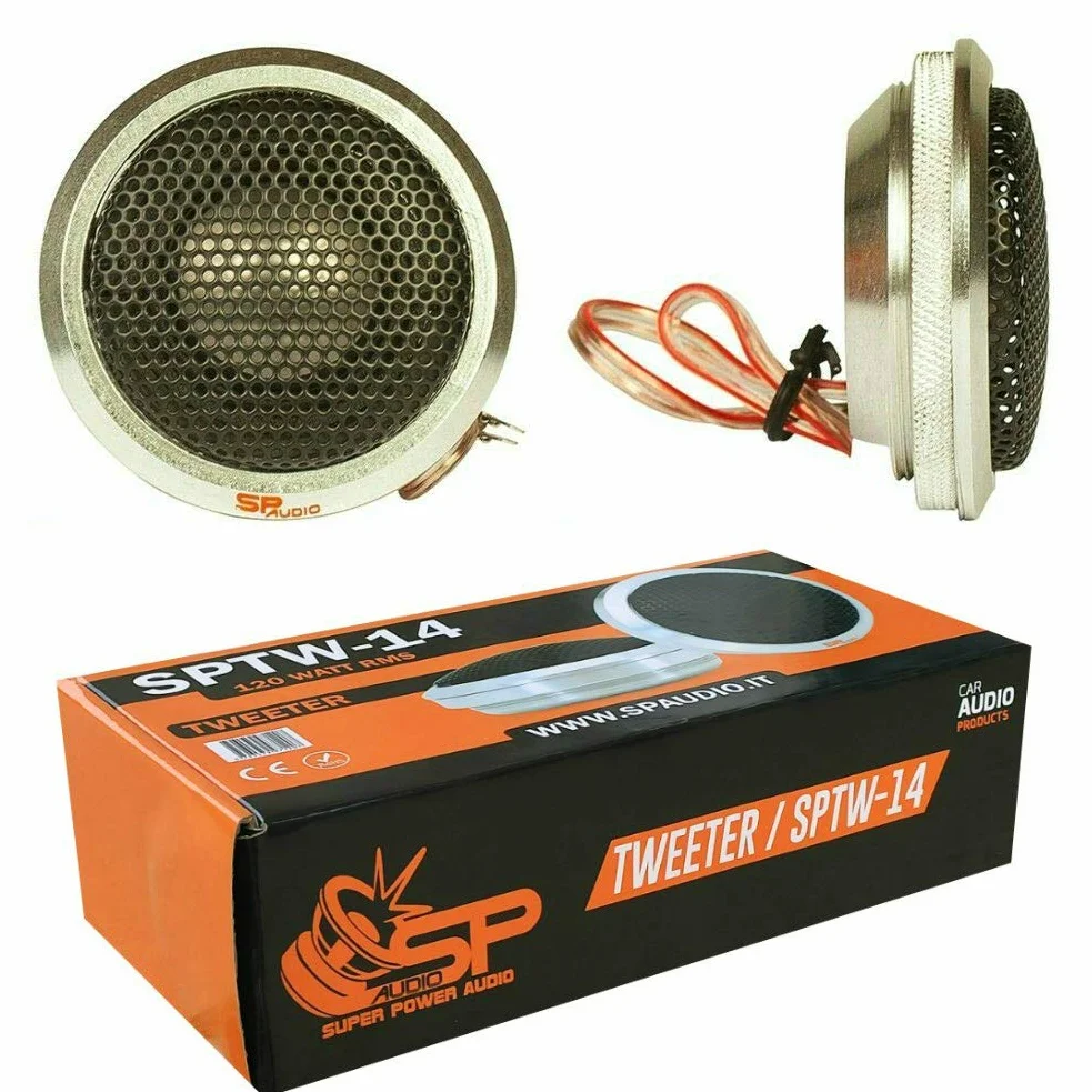2 SP AUDIO SP TW-14 głośnik wysokotonowy 2,2" 5,50 cm 55 mm średnica 120 W rms i 240 Watt Max 4 omy aluminium zmniejszona głębokość 1,00 cm, para