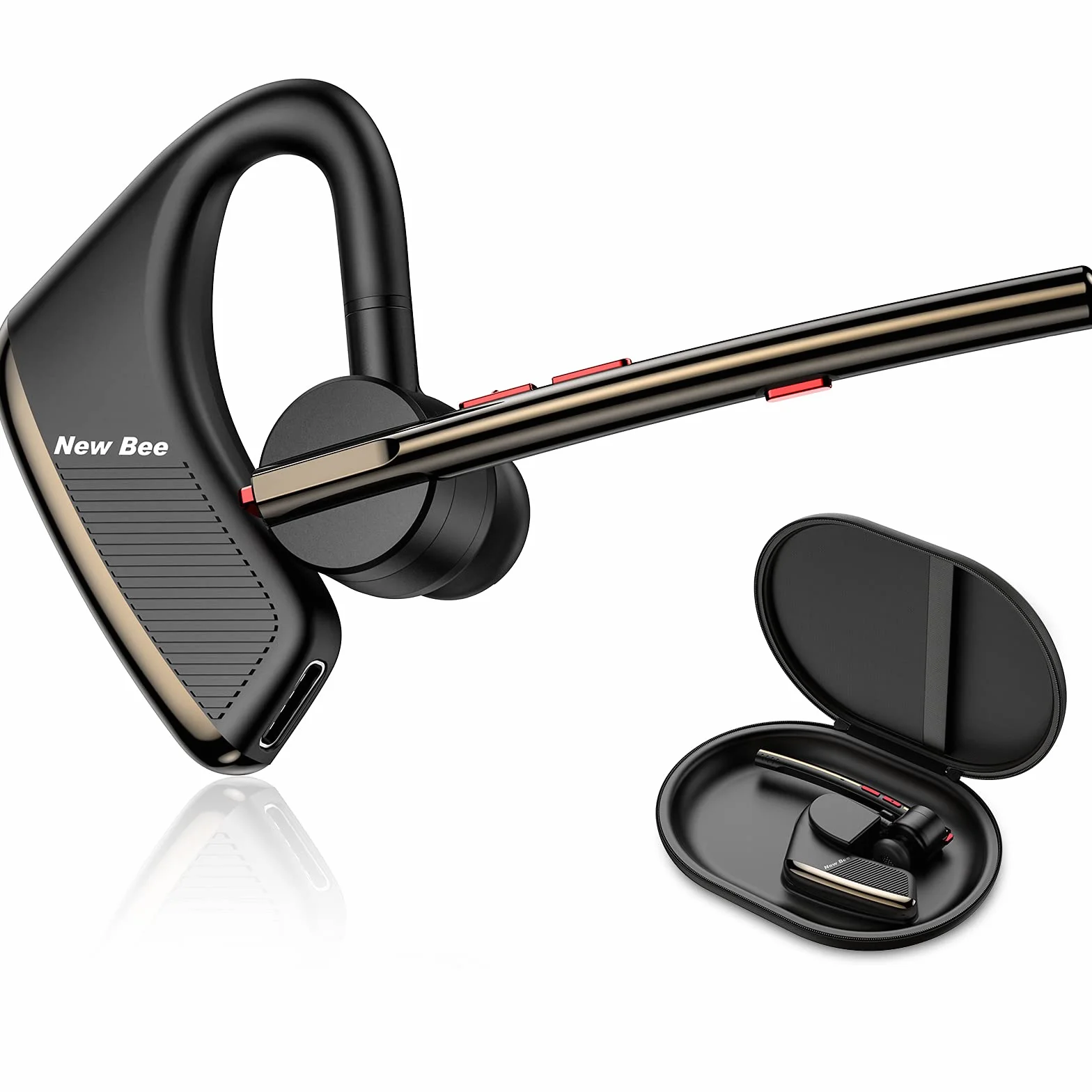 New bee Zestaw słuchawkowy Bluetooth zestaw głośnomówiący Bluetooth V5.2 pojedyncze ucho lekka słuchawka z 24-godzinnym czasem rozmów do iPhone'a, Androida i laptopa