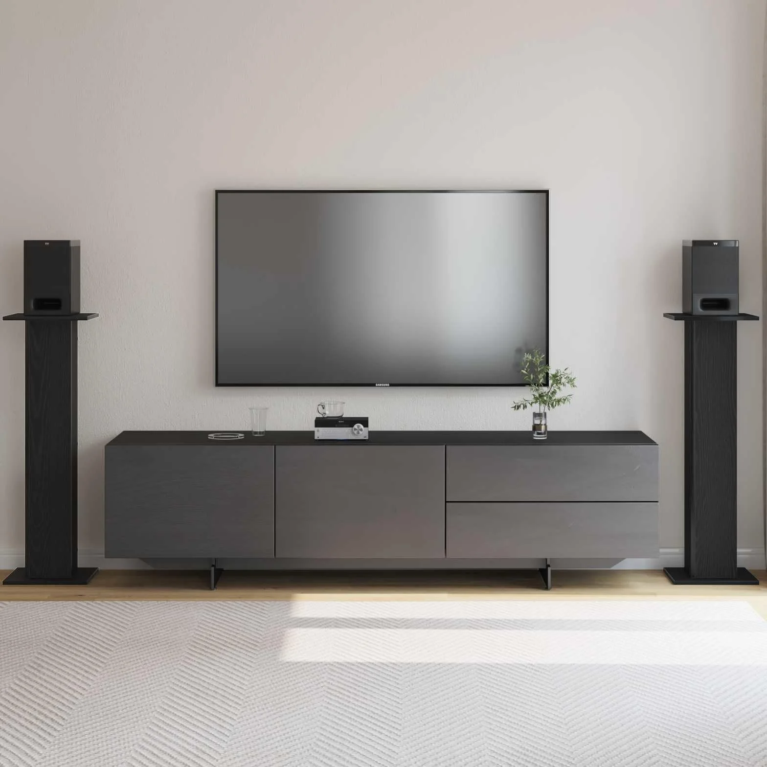 Stojak na głośniki, 2 sztuki, kolor czarny, imitacja dębu, 30 x 30 x 95 cm, do kina domowego, audio, HiFi, Surround i salonu
