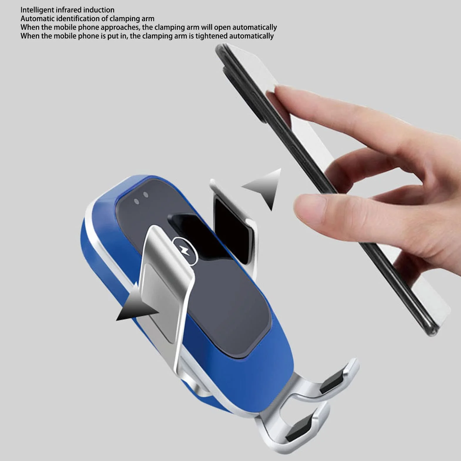 Uchwyt na kubek, bezprzewodowa ładowarka samochodowa, uniwersalne automatyczne mocowanie, regulacja 360°, uchwyt na telefon do iPhone (niebieski)
