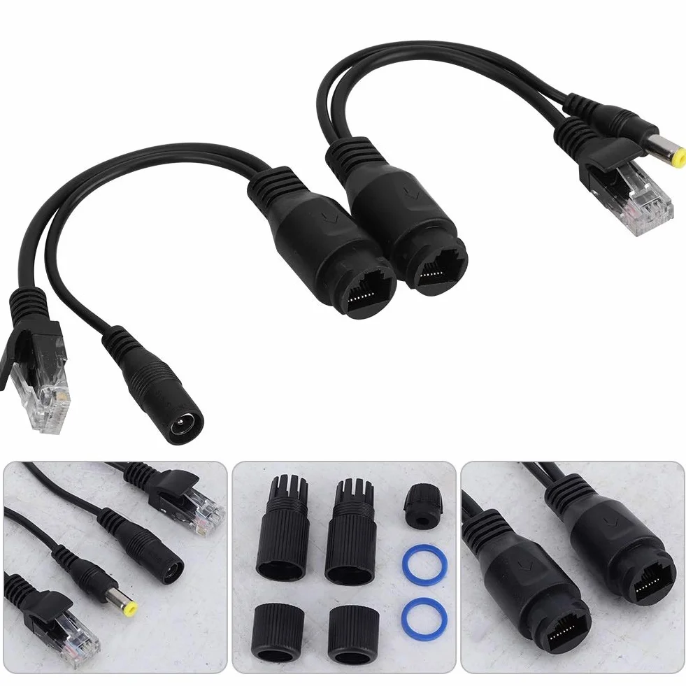 Rozdzielacz POE wodoodporny kabel Ethernet 12 V pasywny wtryskiwacz czarny