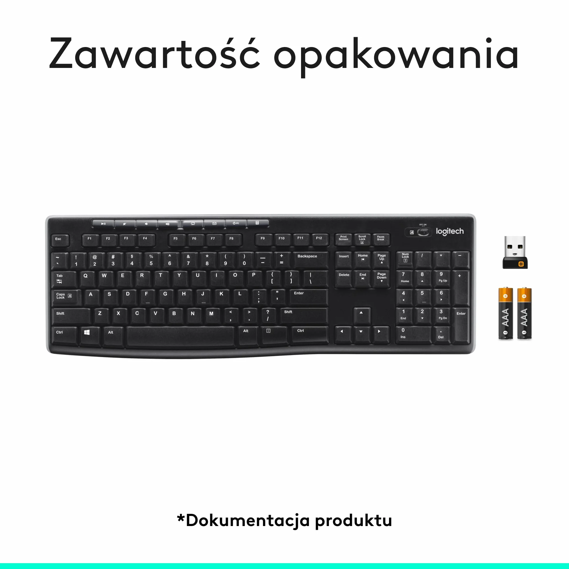Logitech K270 Klawiatura Bezprzewodowa 2.4 GHz, pełnowymiarowa, 8 klawiszy multimedialnych, 2 lata pracy na baterii, zgodna z komputerem PC/laptopem z Windows, QWERTY układ US international - Czarny