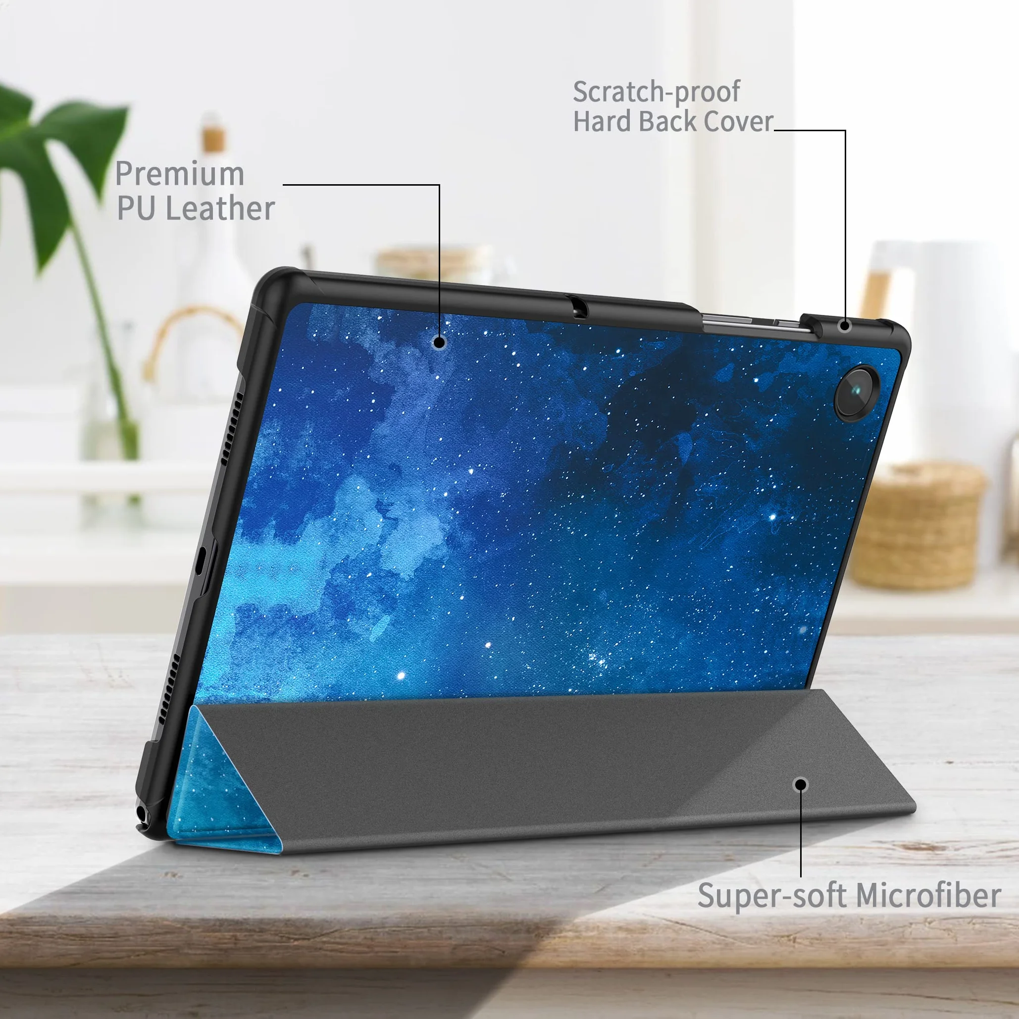 EasyAcc Etui kompatybilne z Samsung Galaxy Tab A8 10,5 cala 2021/2022 SM-X200 SM-X205 Tablet, ultracienki, inteligentny, skórzany pokrowiec, niebieskie gwiazdy