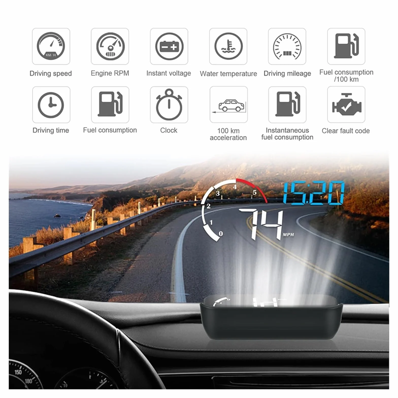Panele Instrumentów Samochodowych Universal Car HUD Head Up Display System Alarmowy Ostrzegający O Przekroczeniu Prędkości OBD2 Projektor Na Przedniej Szybie Wskaźnik Prędkości Cyfrowe Akcesoria Samoc