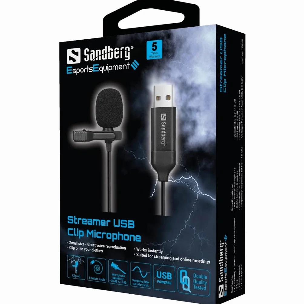 Sandberg Streamer Mikrofon USB wielokierunkowy z klipsem do laptopa Plug & Play