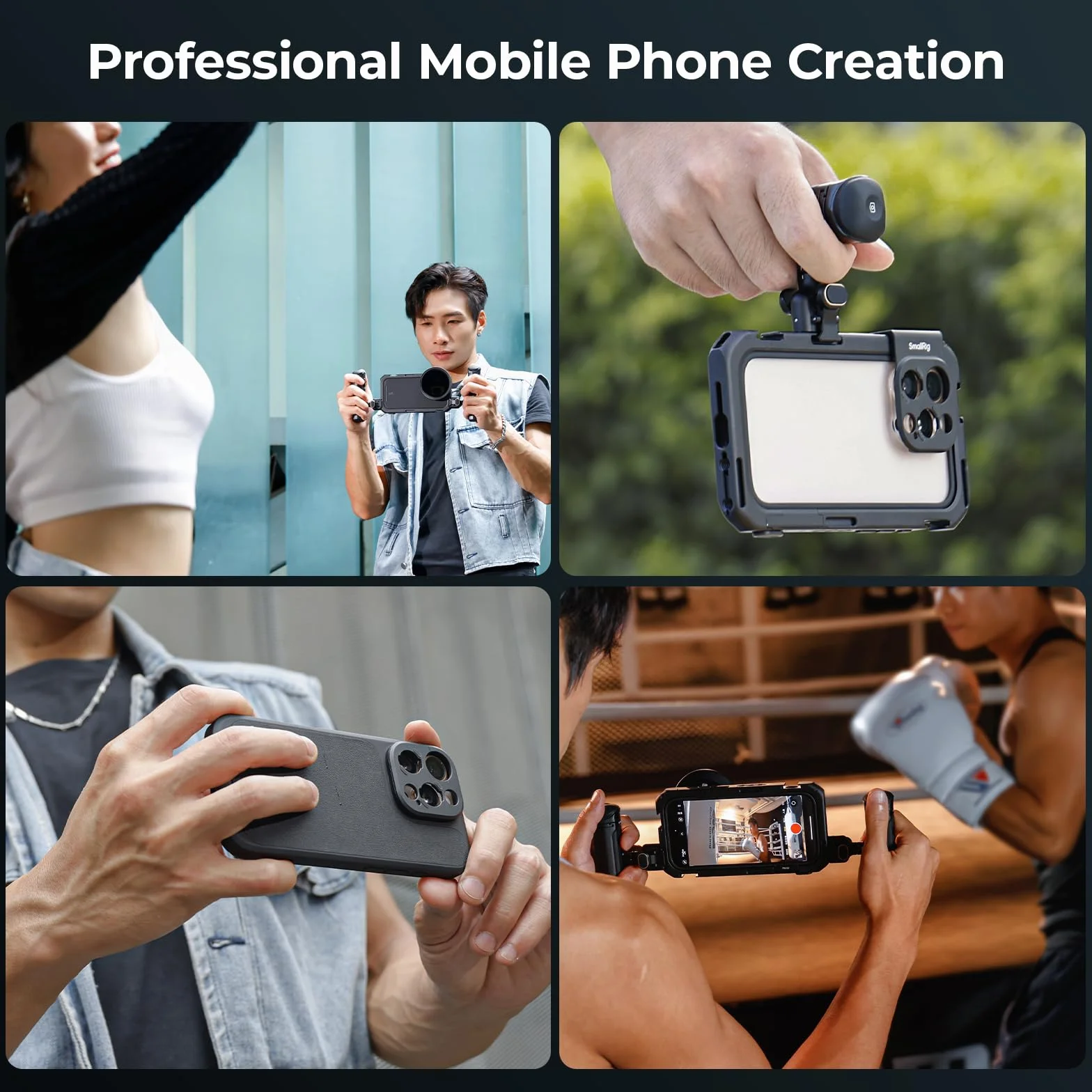 SMALLRIG Mobile Video Cage dla iPhone'a 16 Pro Max, Phone Cage z etui na telefon z tylną płytą obiektywu z mocowaniem T, obsługa MagSafe, zestaw wideo z szybkim zwalnianiem do nagrywania - 4827