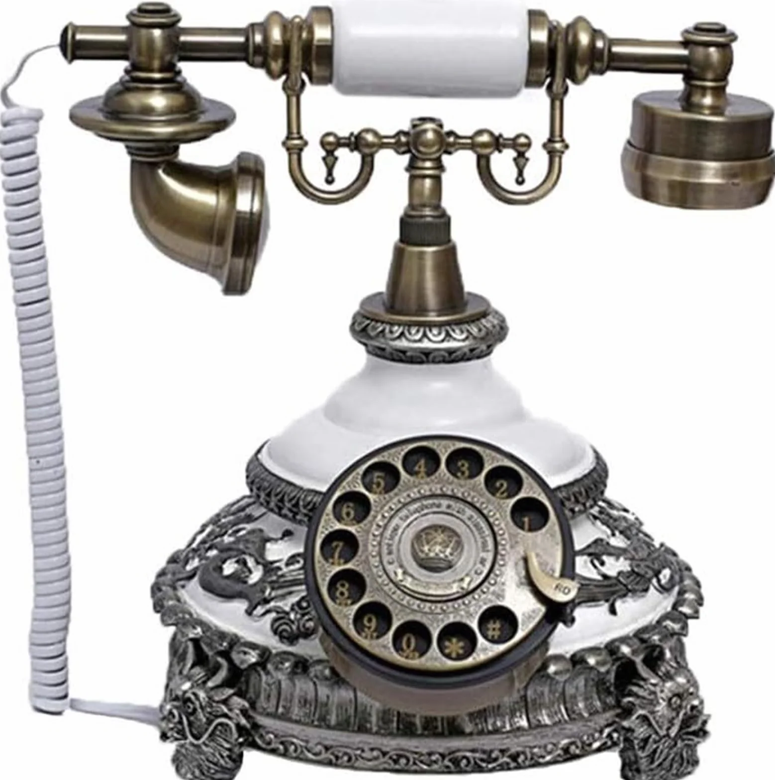 Telefon stacjonarny do domu europejski antyczny telefon telefony z tarczą obrotową Retro stacjonarny telefon biurkowy, telefon przewodowy