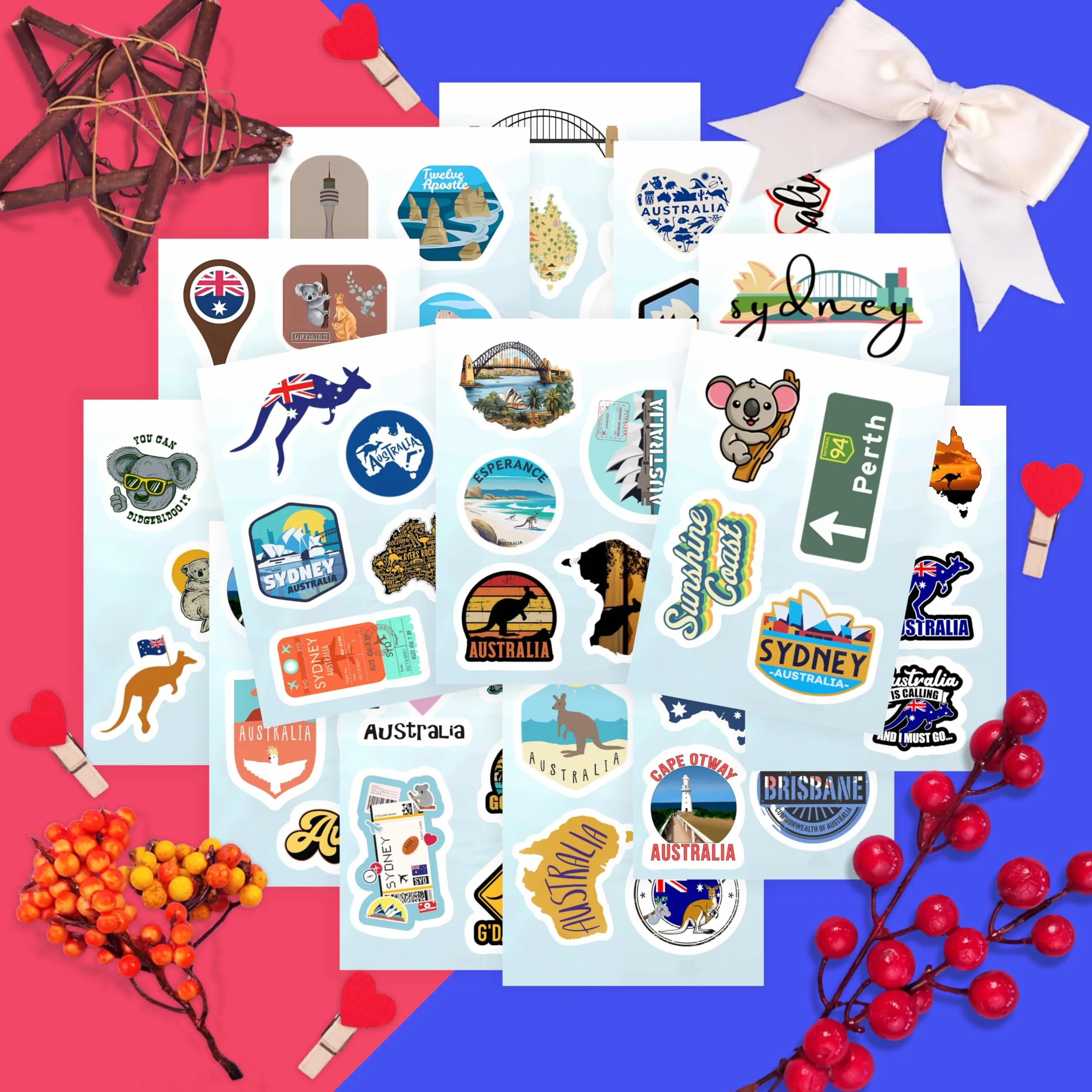 Naklejki Australia na Butelki z Wodą i Laptopa - Dekoracje i Upominki z Motywem Australijskim, Wodoodporne Winylowe Naklejki - Australia Stickers