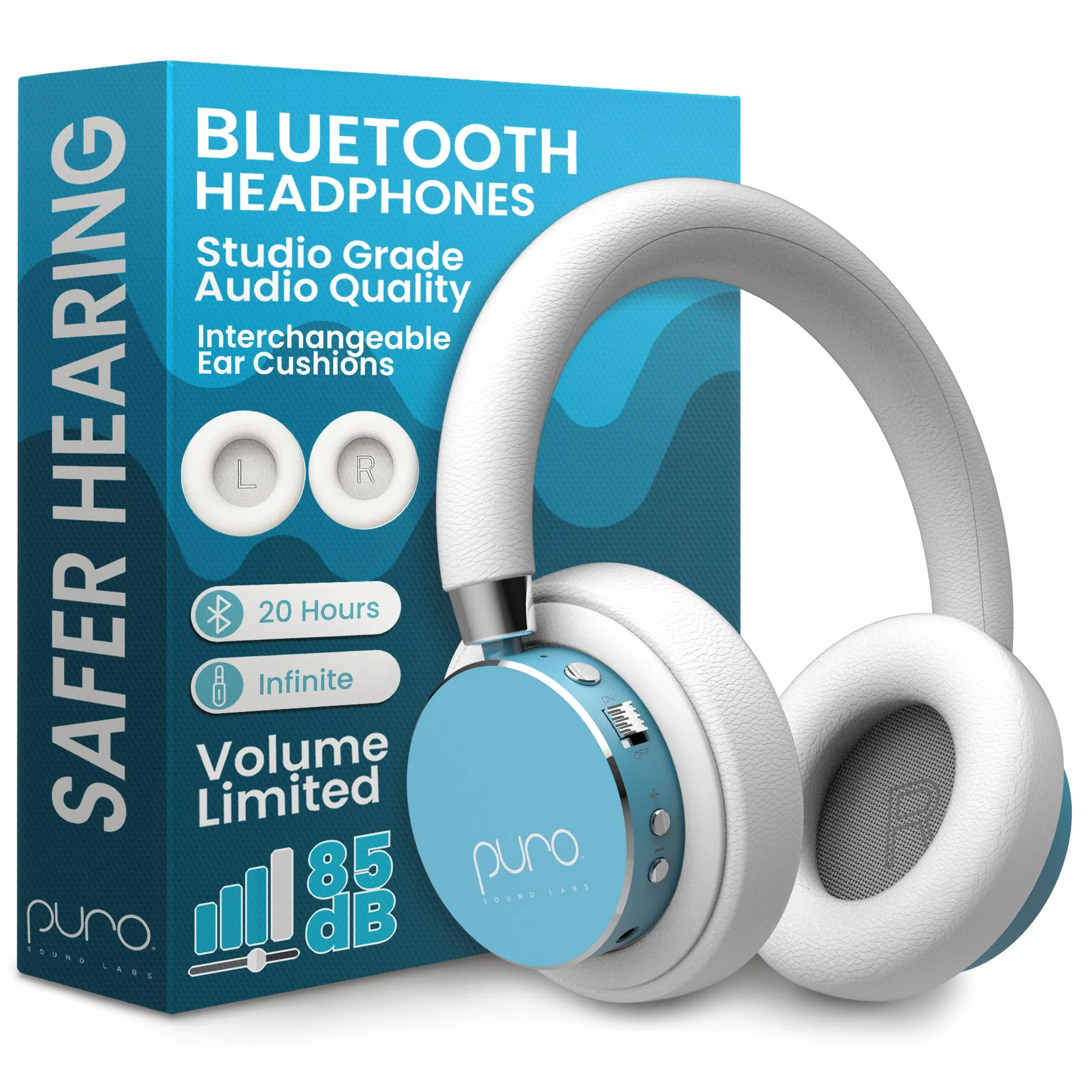Puro Sound Labs BT2200 Plus dziecięce słuchawki Bluetooth, ograniczające głośność, 85 dB, dźwięk studyjny, nauszne i wygodna konstrukcja, 20 godzin pracy baterii, łatwe do podłączenia, bezprzewodowe