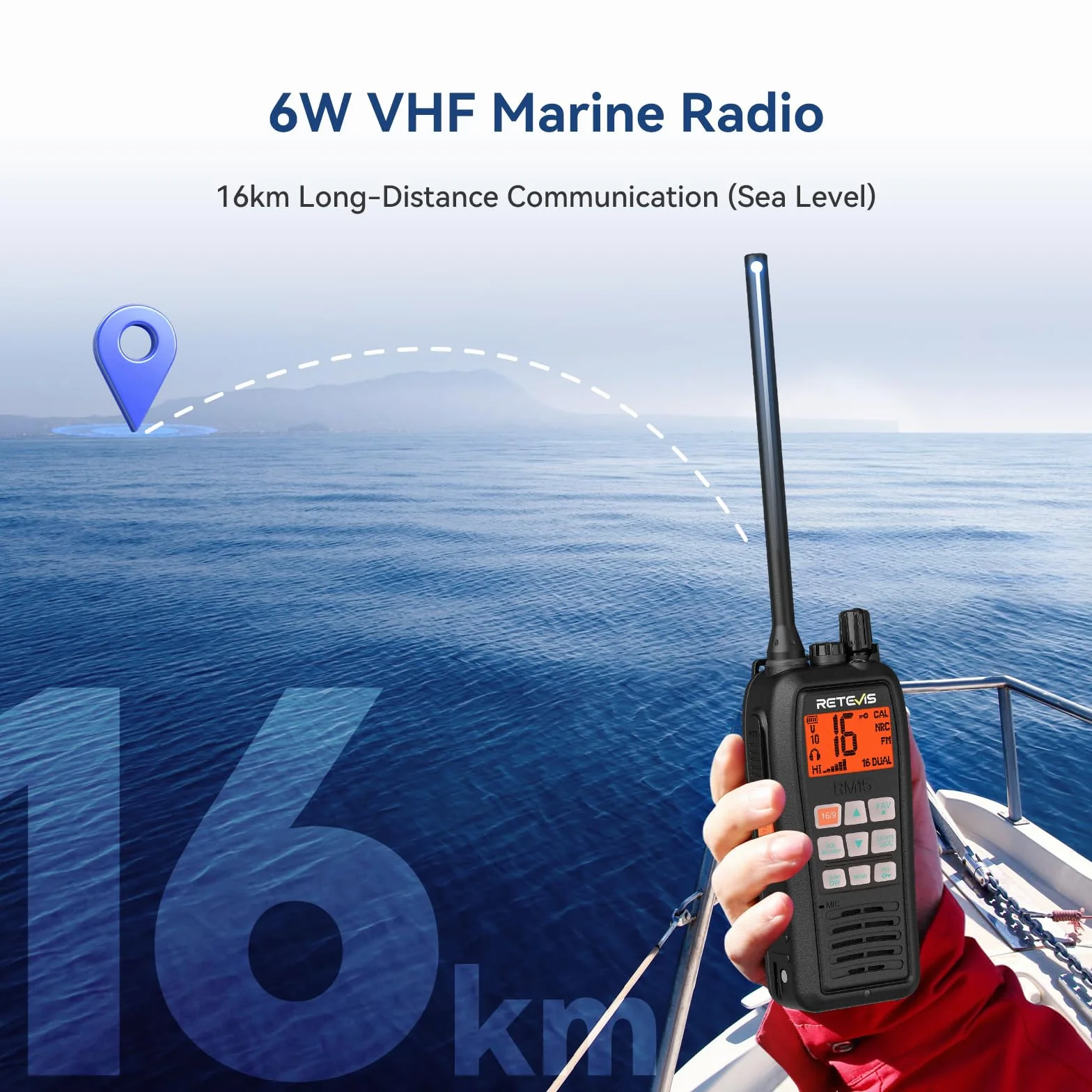 Retevis RM15 VHF Radio Marine, IP68 Pływające Ręczne Radio, Bateria 2000 mAh, Dwukolorowy Ekran, Międzynarodowe Kanały Morskie, Ship to Shore z Głośnikiem dla Łodzi (1 Opakowanie)