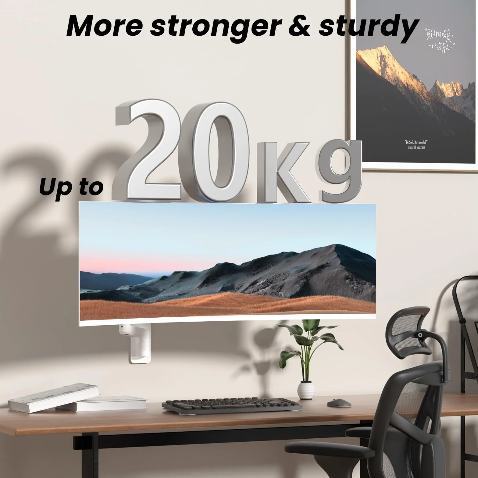 PUTORSEN 43.2-124.5 cm Premium Ultrawide Monitor ścienny do montażu na ścianie, wytrzymałe ramię monitora do 20 kg, pełna regulacja, VESA 75/100/200, biały