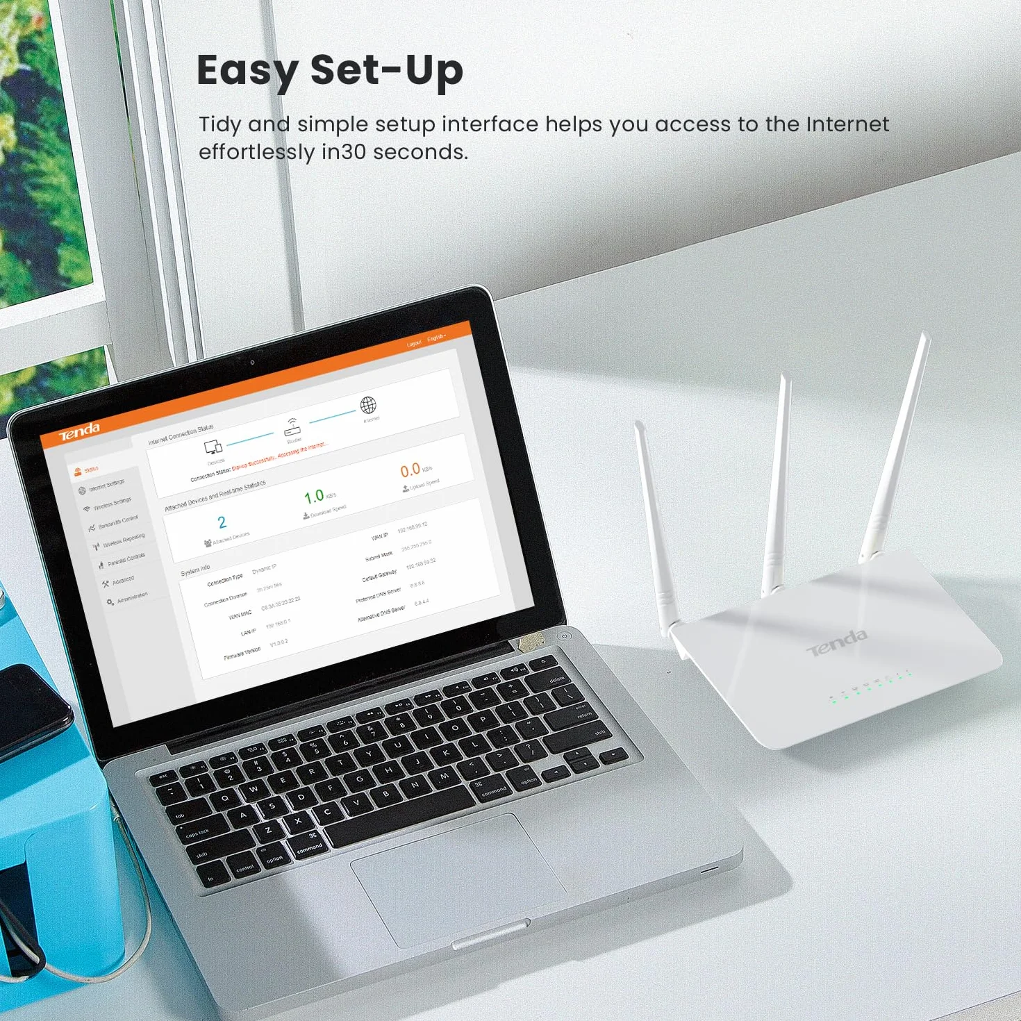 Tenda F3 Router Bezprzewodowy Fast Ethernet, 300Mbps, 2.4GHz, Bianco