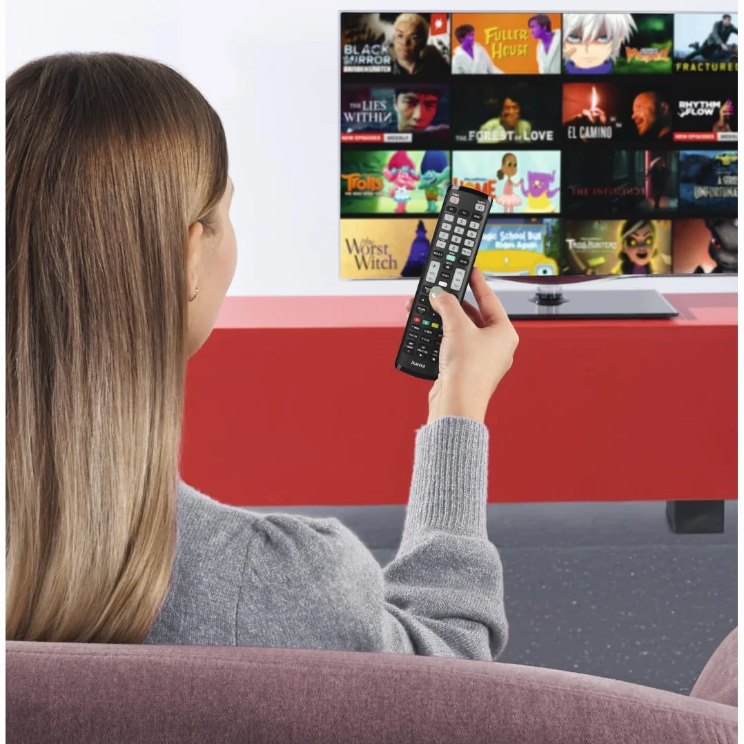 Hama uniwersalny pilot do telewizorów Samsung (podczerwień, gotowy do użycia, tryb uczenia się, luminescencyjne przyciski, tryb dla seniora, zasięg 10 m, 2x baterie AAA w zestawie)