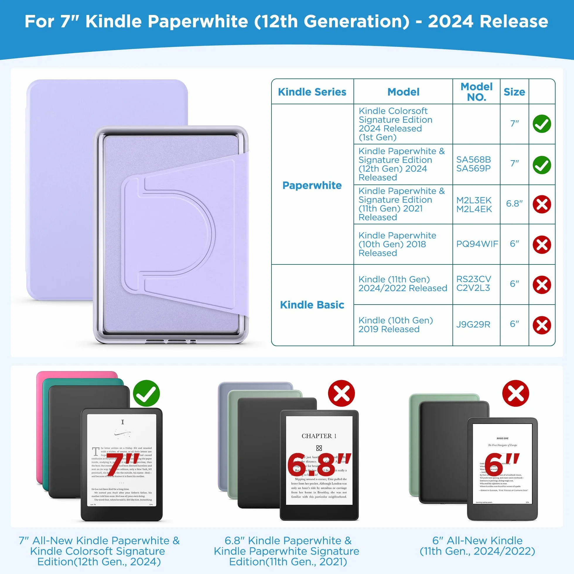 Magnetyczne, zdejmowane etui 2 w 1 z podstawką do Kindle Paperwhite 12. generacji 2024 i Kindle Colorsoft Signature Edition, smukłe etui z PU z automatycznym budzeniem/uśpieniem
