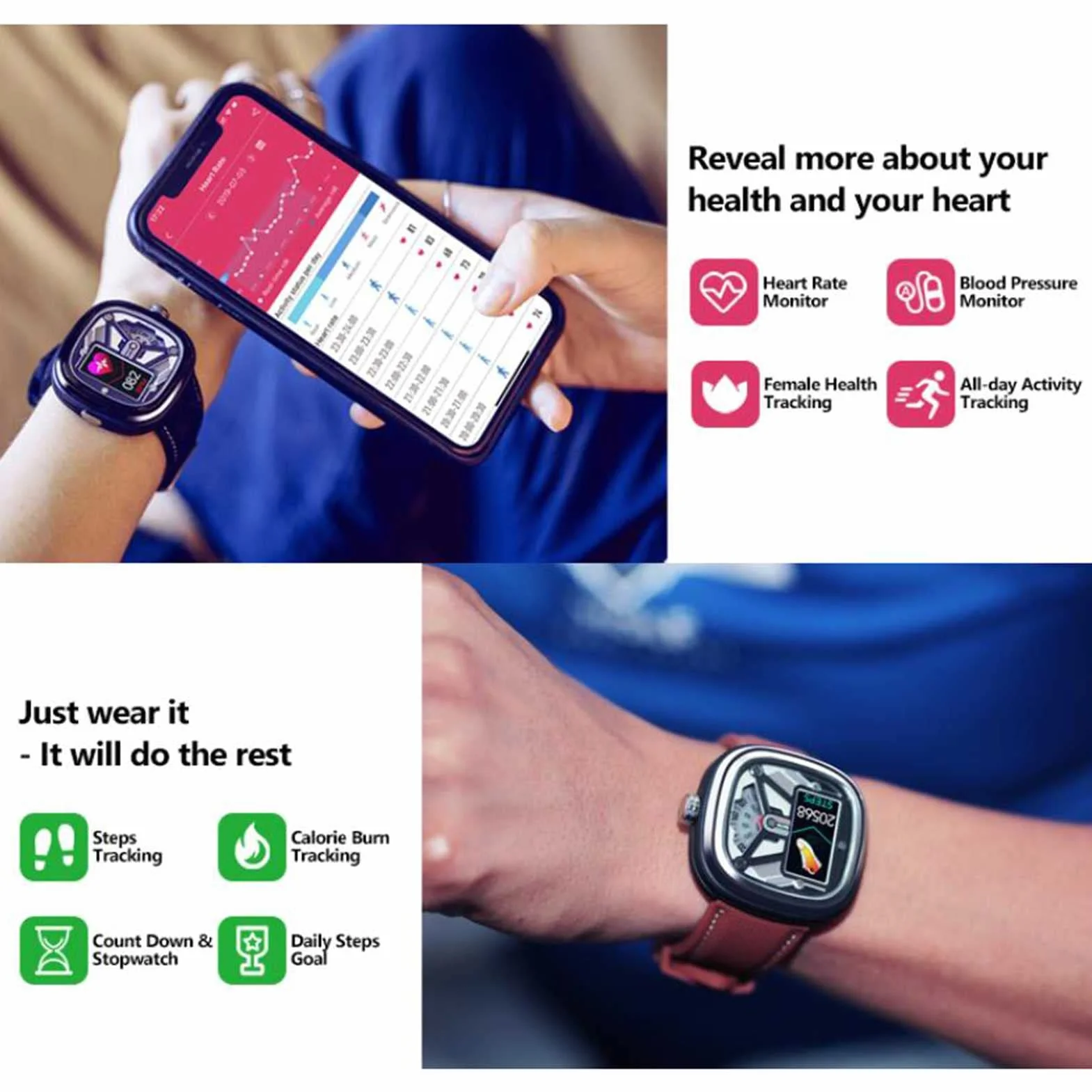 Inteligentny zegarek dla mężczyzn Zegarek na rękę z funkcją śledzenia snu Inteligentny zegar Sport Wodoodporny męski Smartwatch Wiadomość z przypomnieniem Monitorowanie snu Śledzenie aktywności