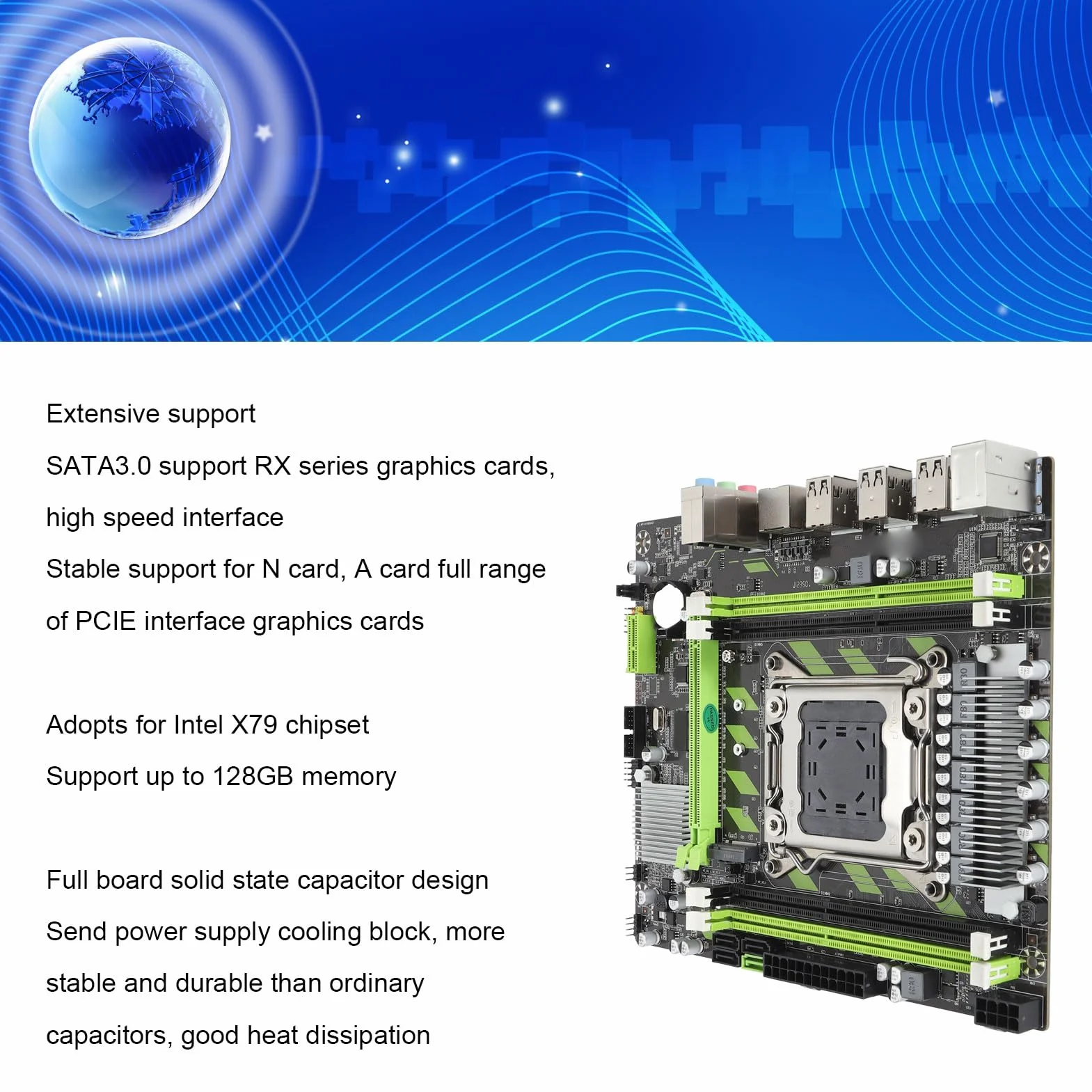 Płyta Główna do Komputera Stacjonarnego LGA 2011 DDR3, Płyta Główna X79 Micro ATX ze 128 GB, 6xUSB2.0 2xSATA2.0 1xSATA3.0, PCIEx16, PCIE M.2, Płyta Główna Komputera LGA 2011 X79