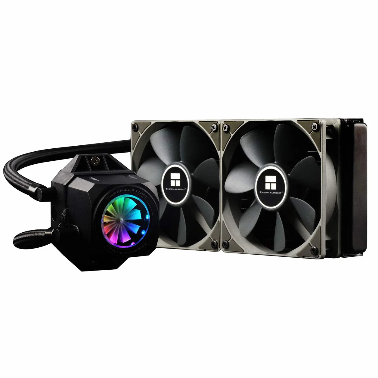 Themalright Turbo Right 240C, kompaktowe chłodzenie wodne 240 mm do Intel i AMD CPU, 2 x wentylator PWM 120 mm (600-1800 obr./min, 19-25 dB(A), 43,77-131,3 m³/h), oświetlenie RGB (AURA i M