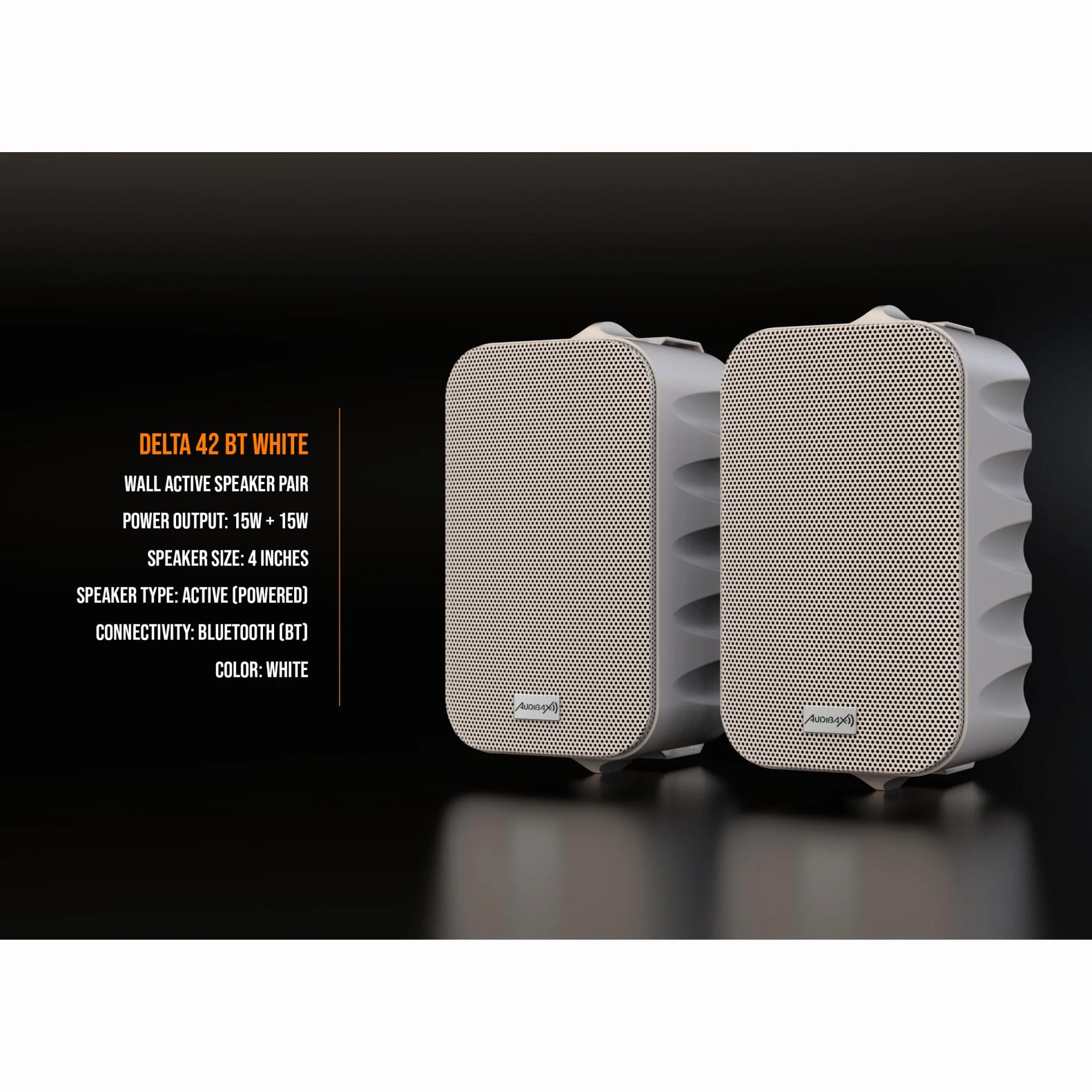 Audibax Delta 52 BT White Bluetooth Speaker Couple, wysokowydajne, aktywne głośniki ścienne - kompatybilne z Bluetooth - wysoki zakres częstotliwości (80 Hz-20 kHz) - dźwięk przestrzenny