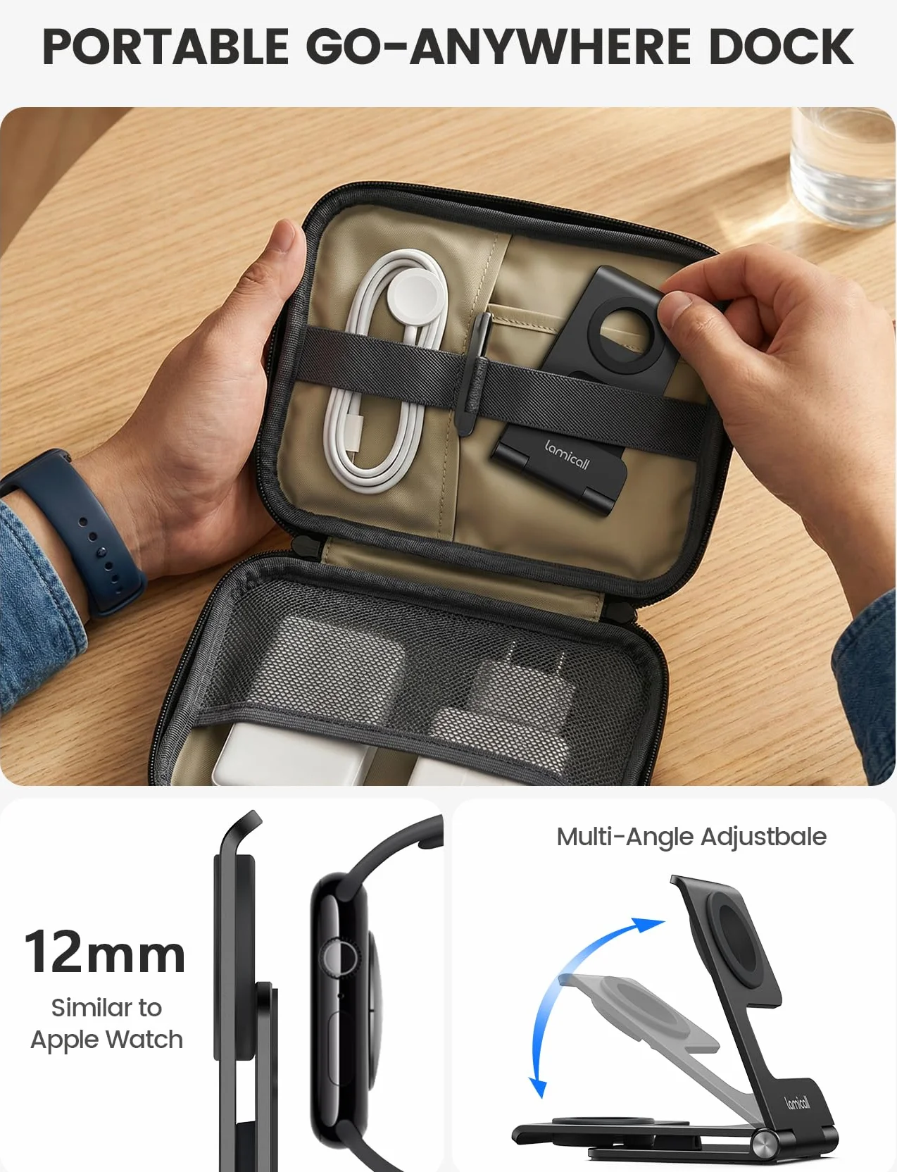 Lamicall Podstawka Ładująca do Apple Watch Aluminiowa Stacja Ładująca Series 11/10/9/8/7 SE3 Ultra 3/2 49mm 46mm 45mm 42mm 40mm