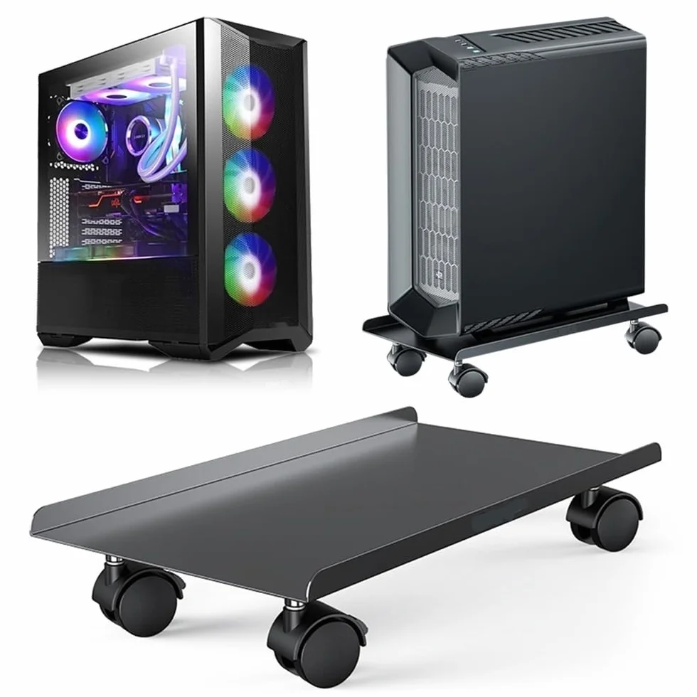 Statyw PC Stalowy stojak na procesor z blokowanymi kółkami, mobilne pudełko do przechowywania Dolly PC stojak na komputer do większości wież do gier PC ATX obudowa PC stojak na wieżę