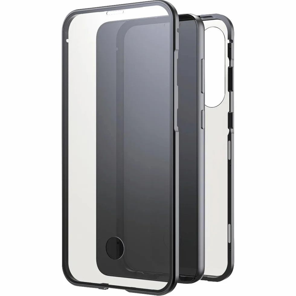 Black Rock - Etui ochronne ze szkła 360 stopni pasuje do Samsung Galaxy S23 Plus I etui na telefon komórkowy, zamknięcie na magnes, Cover (przezroczyste z czarną ramką)